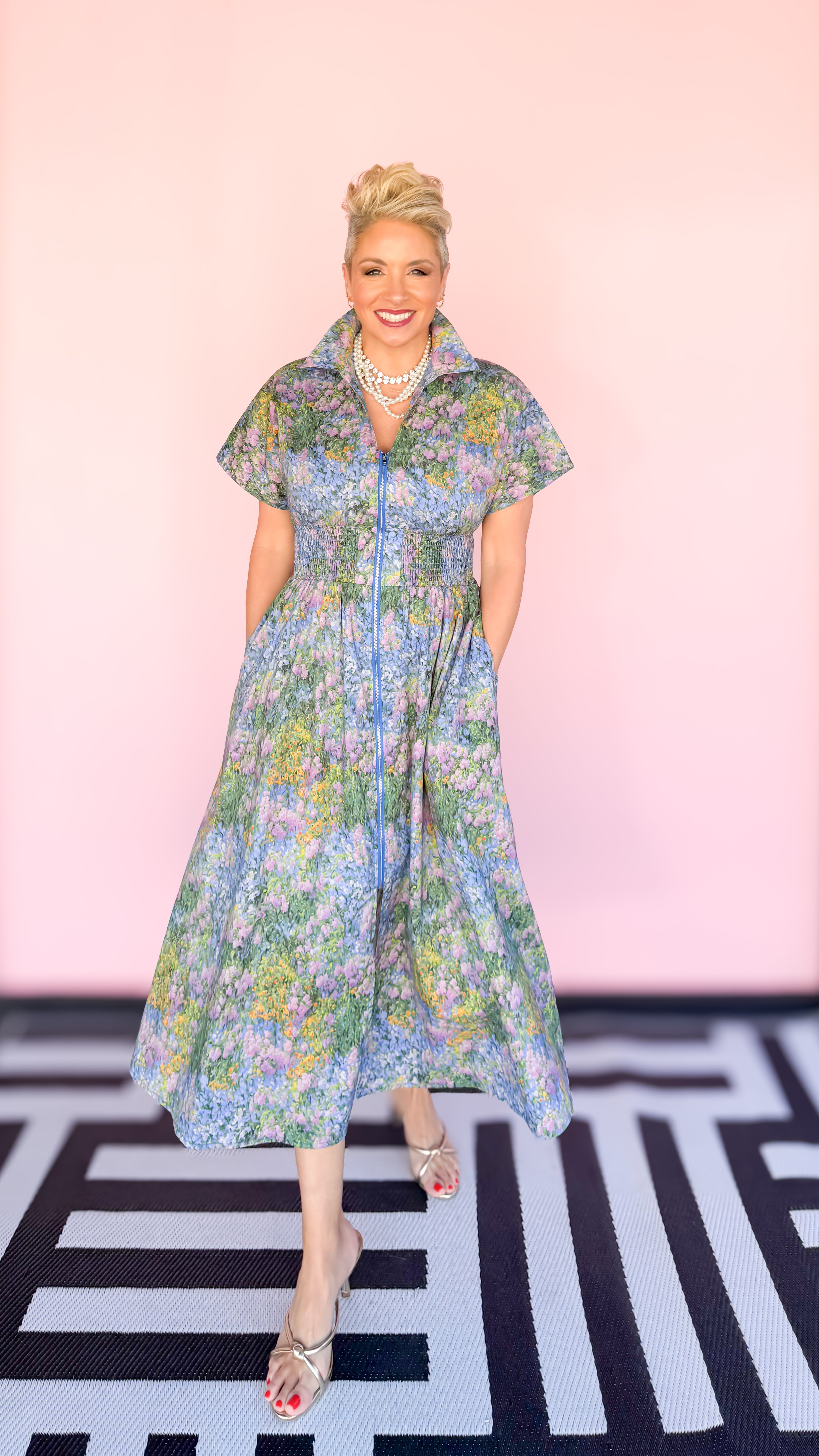 Watercolor Short Sleeve Midi Dress - The BLVD