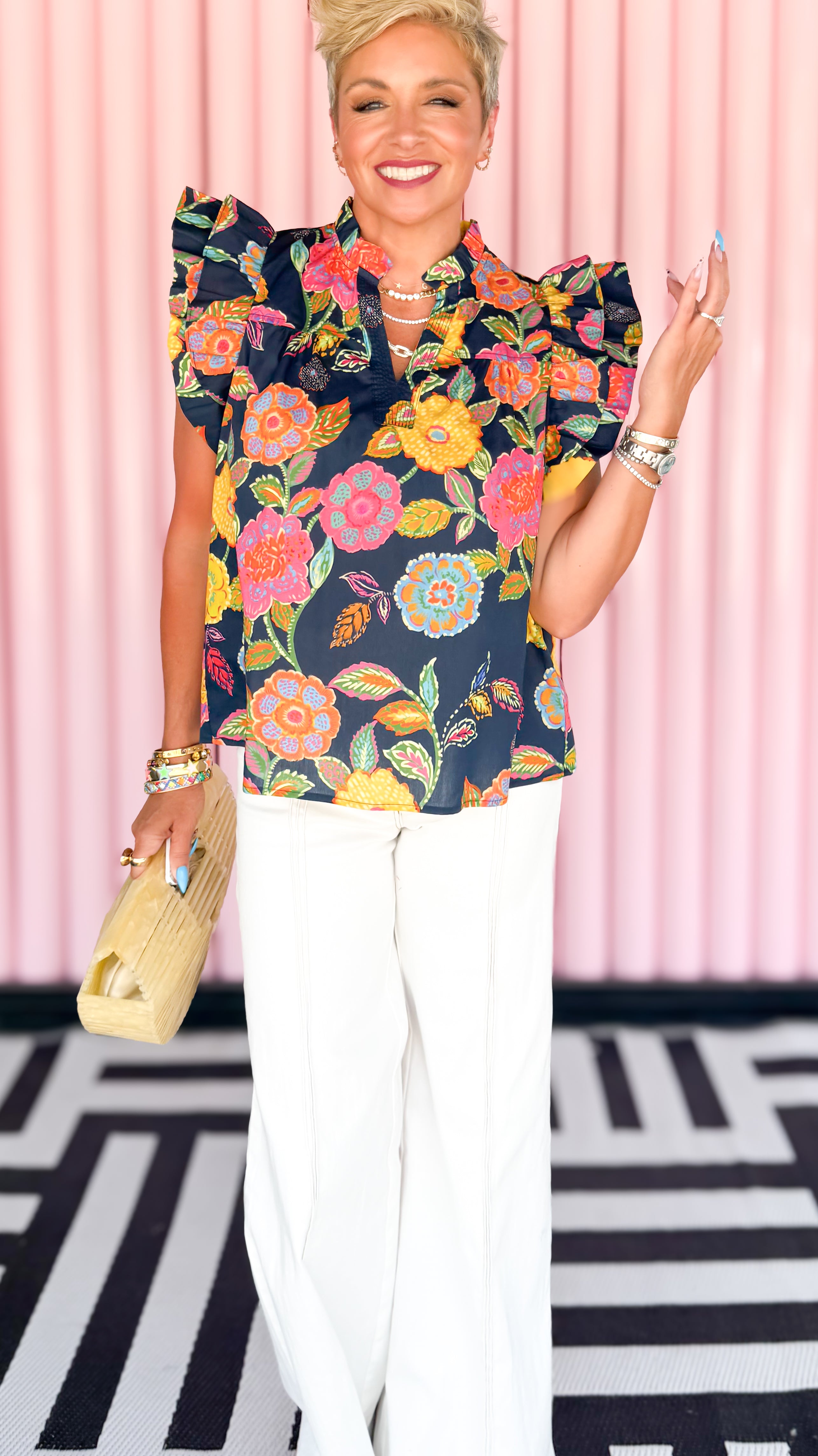 Becky Navy Floral Top