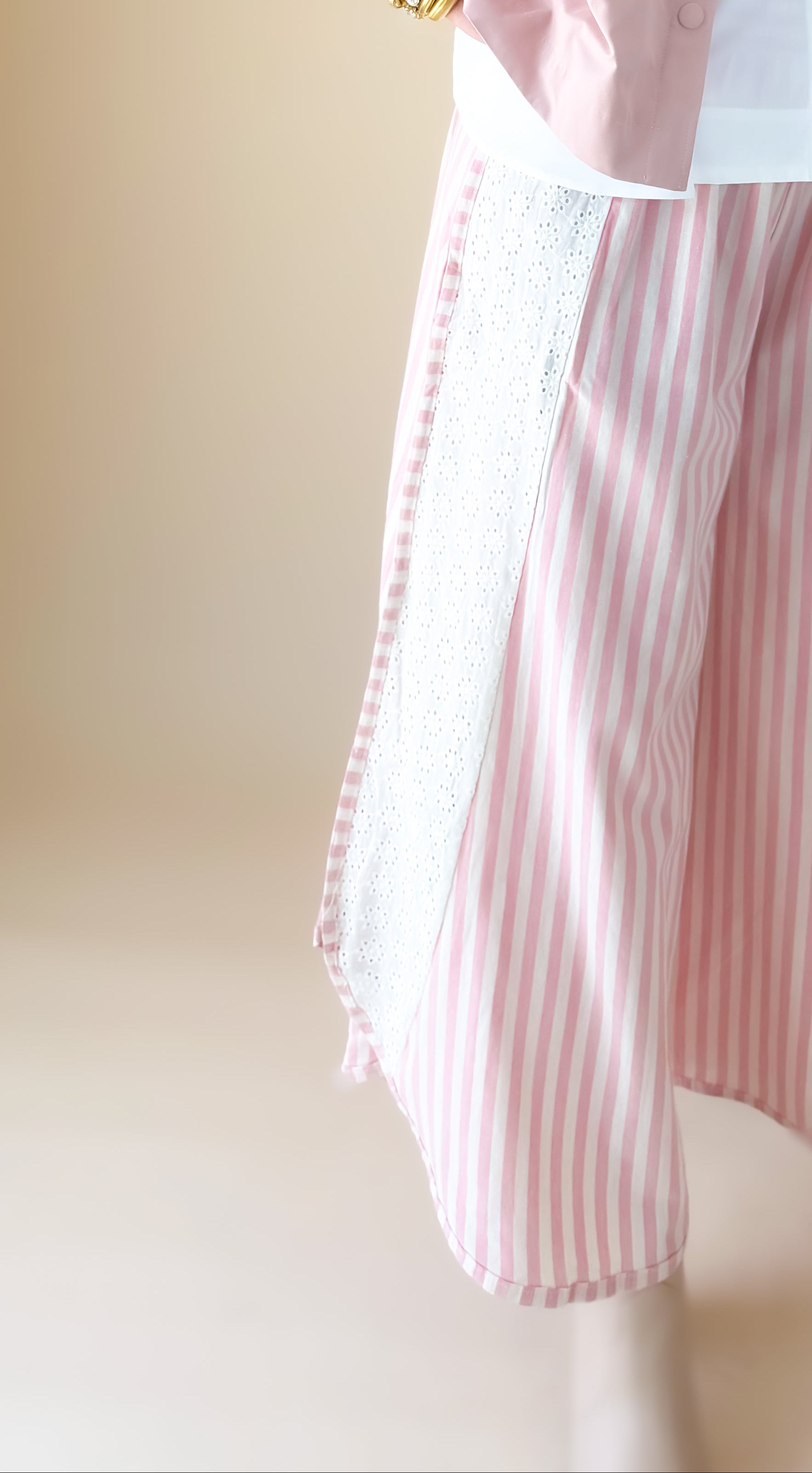 Eyelet Trim Stripe Wide Leg Pants