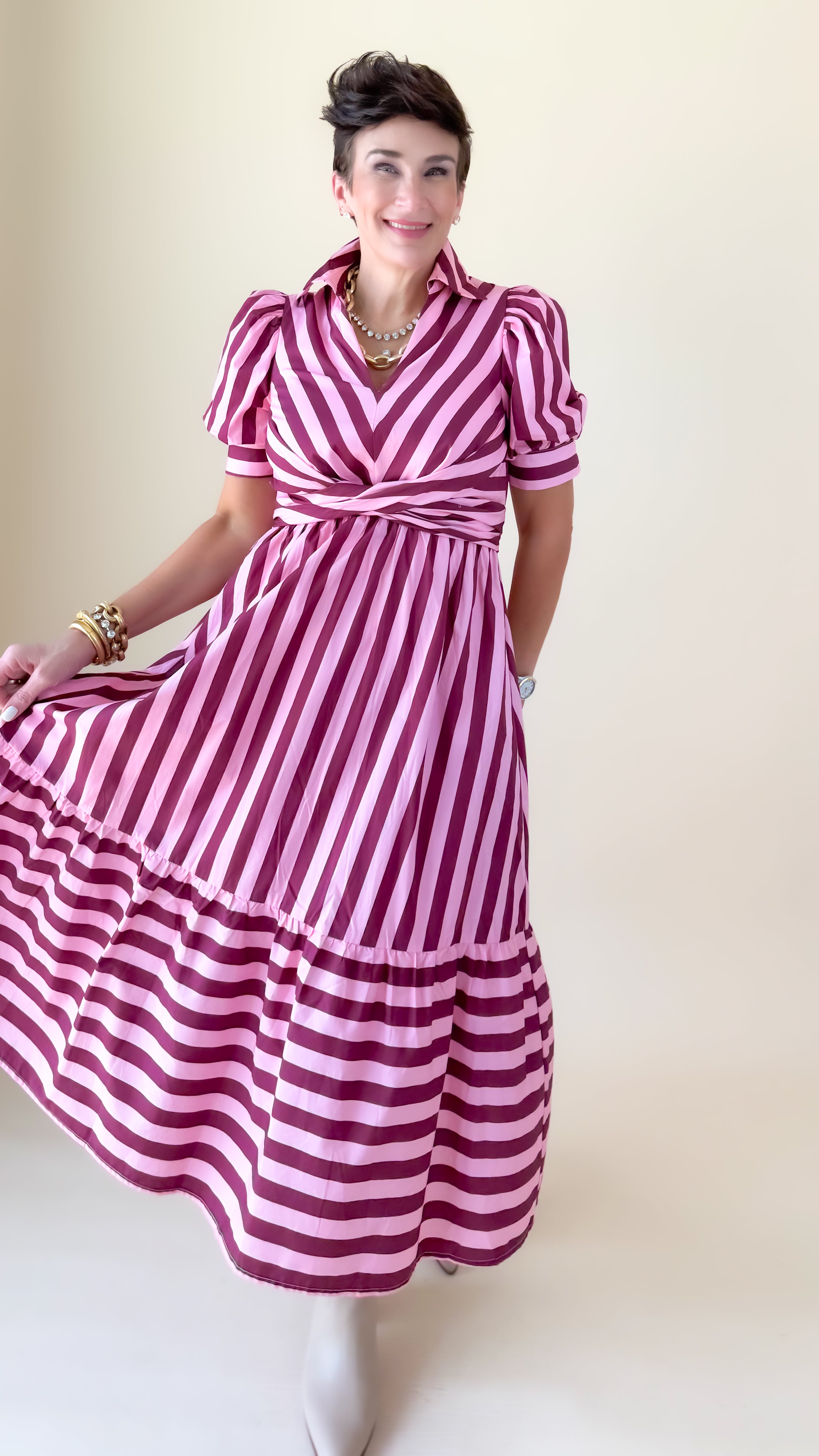 Tie Front Midi Dress/Pink