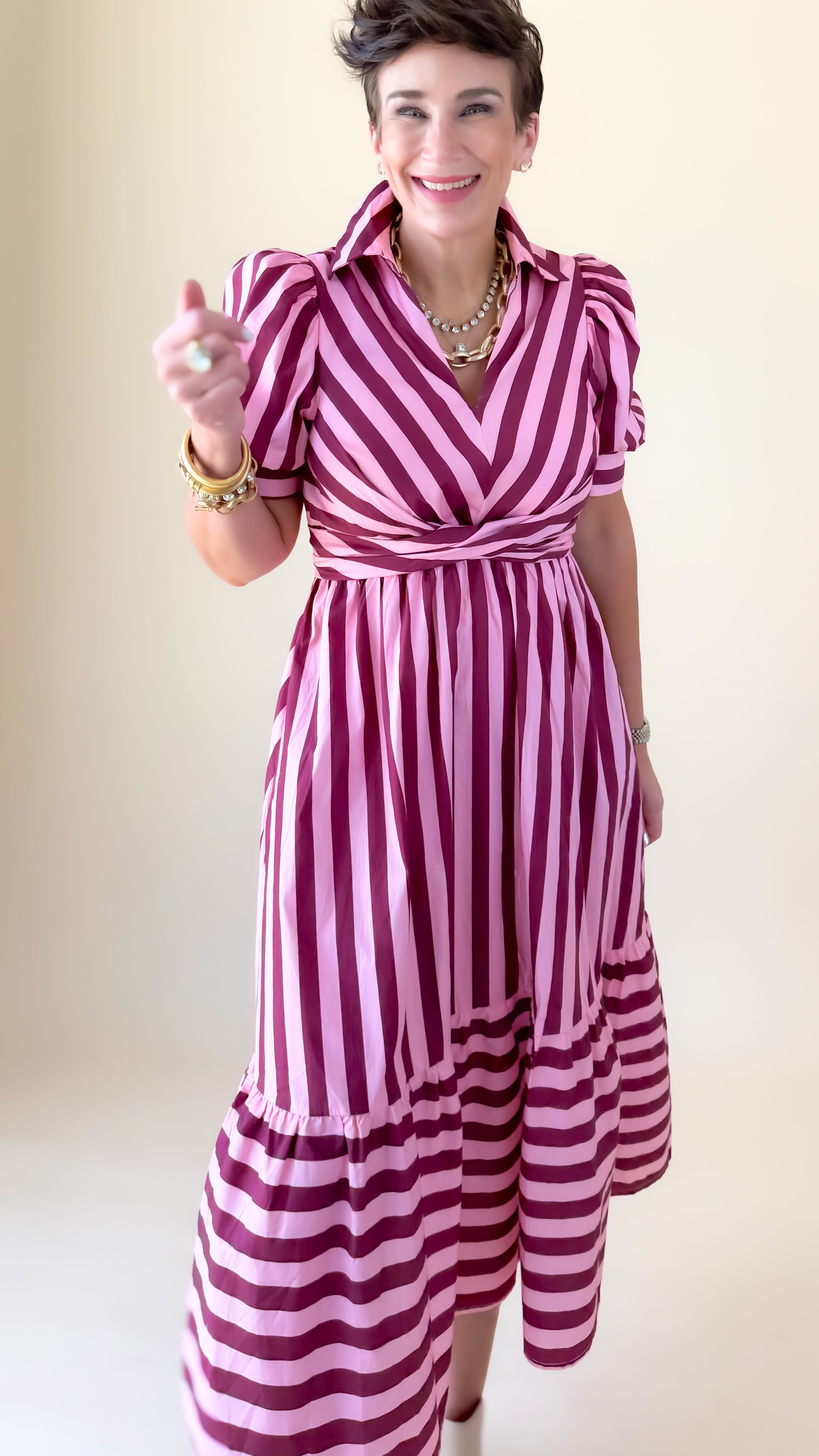 Tie Front Midi Dress/Pink