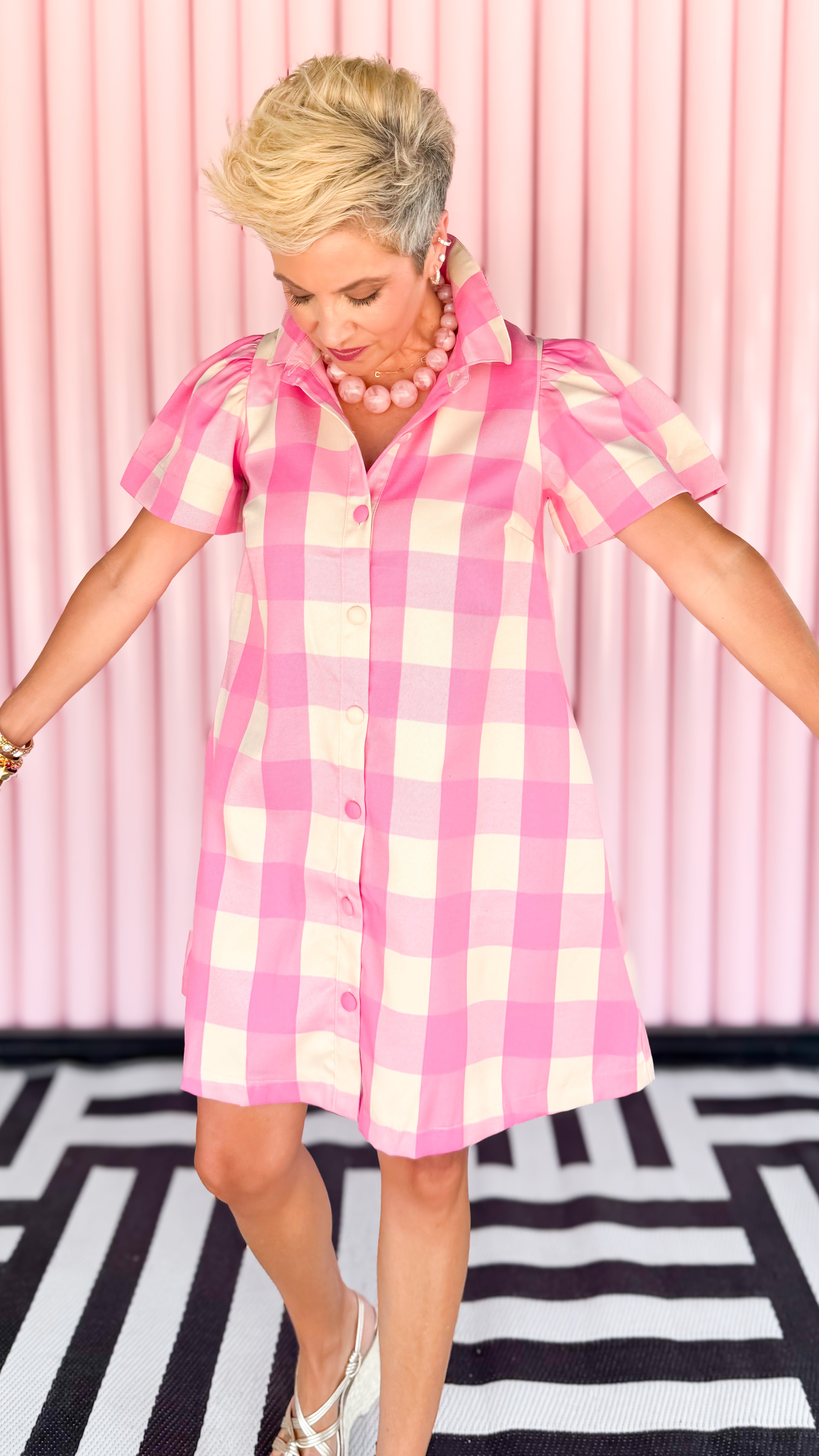 Buffalo Check Mini Dress/Pink