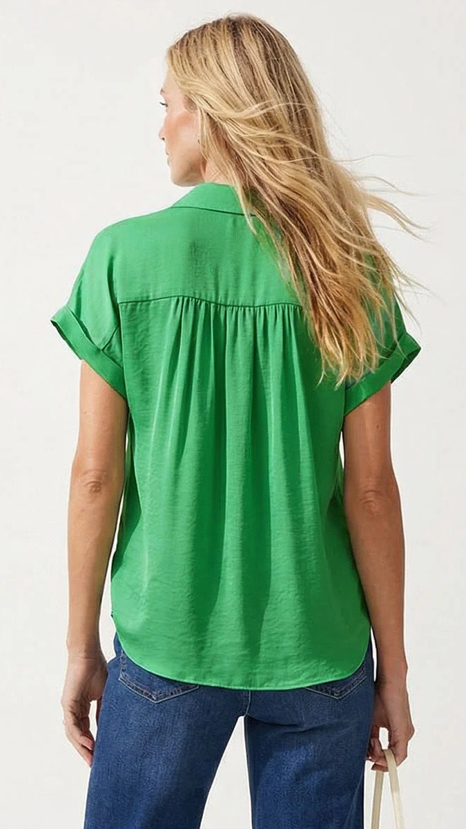 Kaitlyn Short Sleeve Blouse in Green - The BLVD