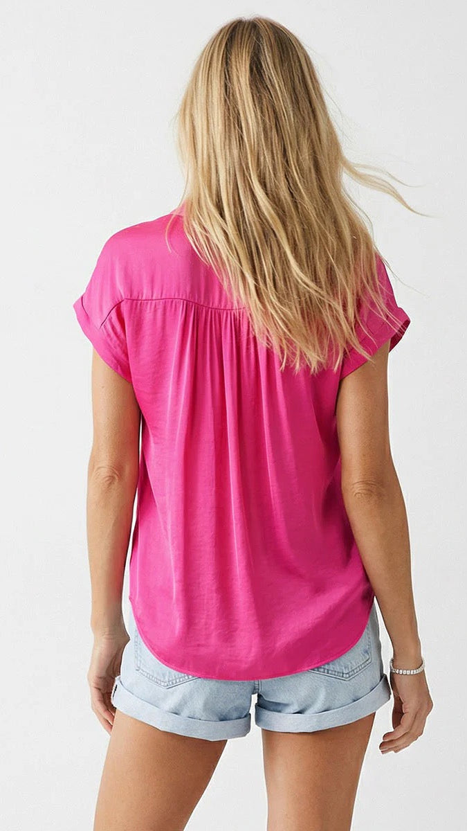 Kaitlyn Short Sleeve Blouse in Pink - The BLVD