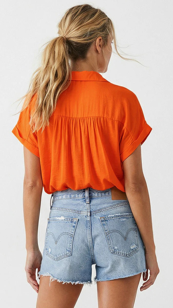 Kaitlyn Short Sleeve Blouse in Orange