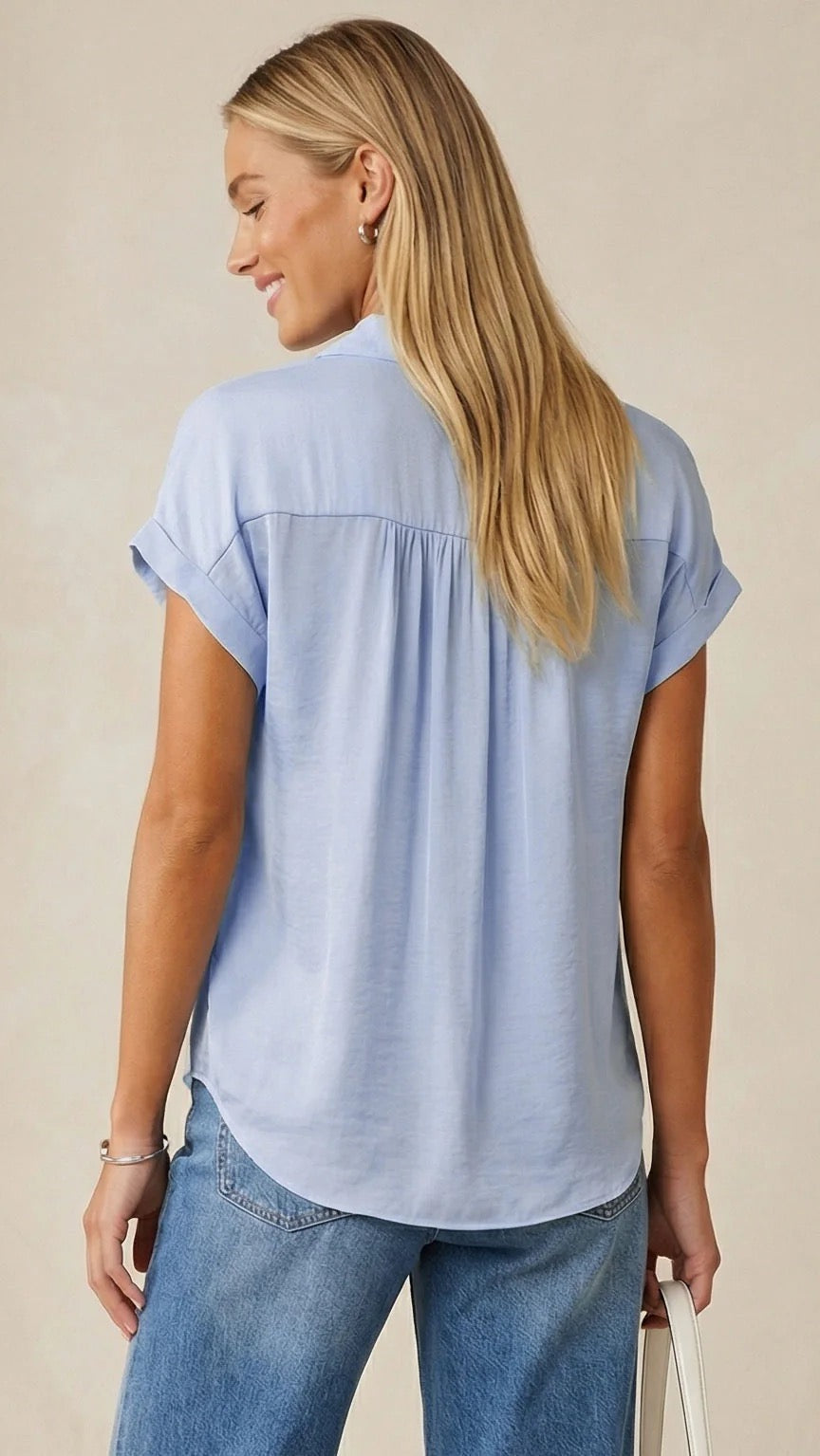 Kaitlyn Short Sleeve Blouse in Pale Blue