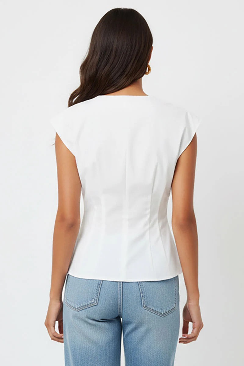 V-neck Pleated Sleeveless Top - The BLVD