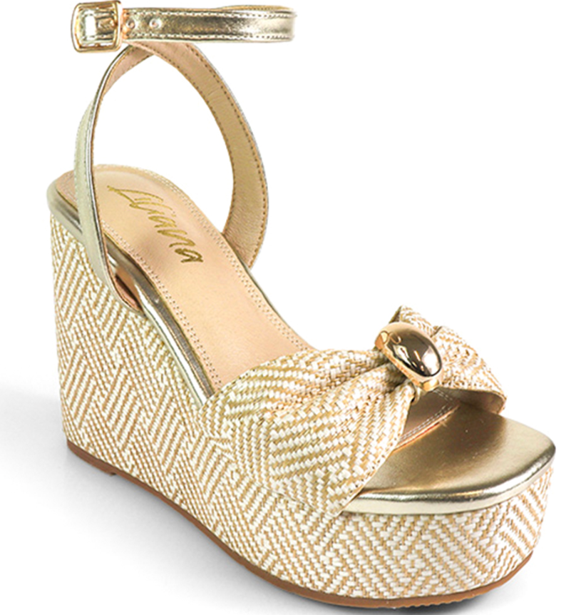 Gathered Raffia Wedge/Gold Ring
