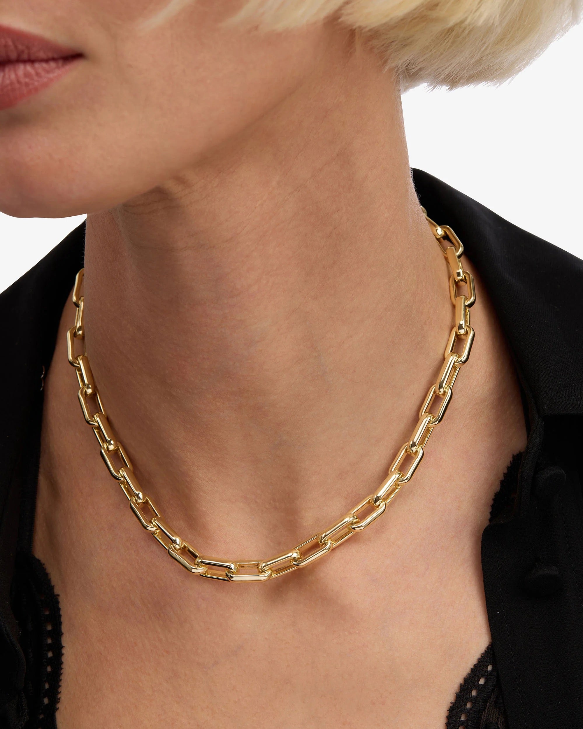 Lil Frankie Chain Necklace 16 inch jewelry detail - worn view - BLVD Boutik