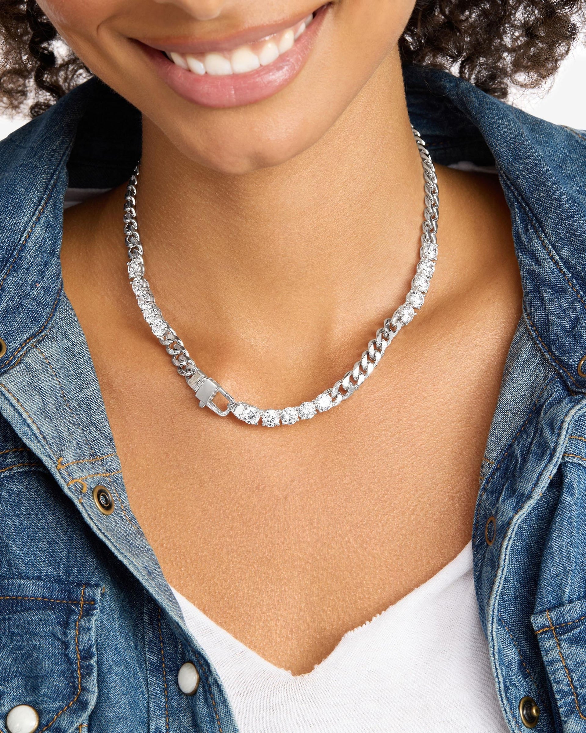 Julian's Obsessed with Diamonds Necklace 16 inch jewelry detail - styled view - BLVD Boutik