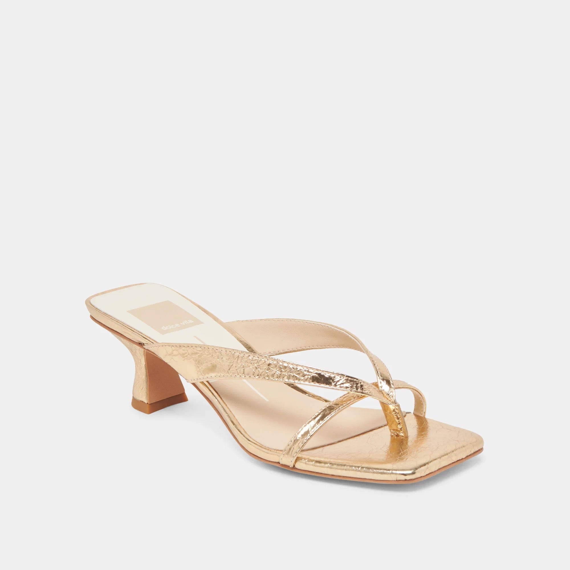 Brevel gold distressed shoe shown on model - styled view - BLVD Boutik