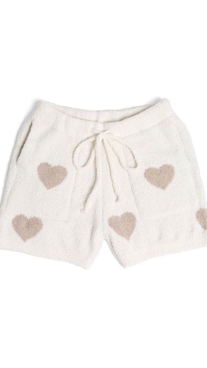 Beige Hearts Shorts w/ Pockets & String