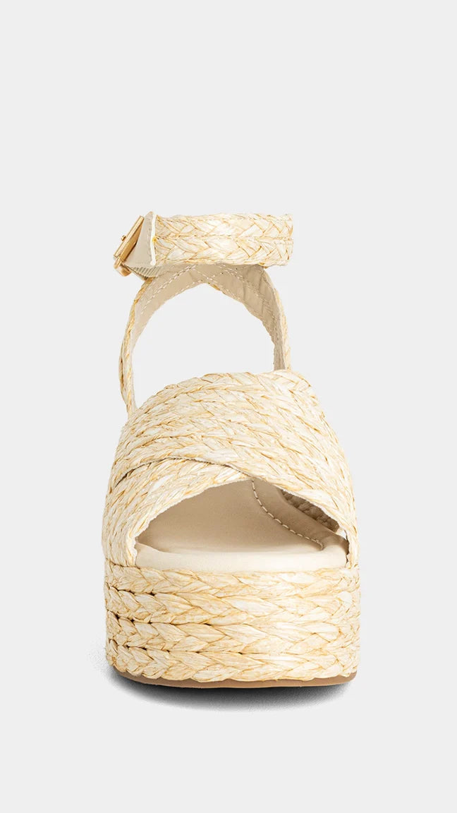 Kerry woven platform shoe in bone shown on model - front view - BLVD Boutik