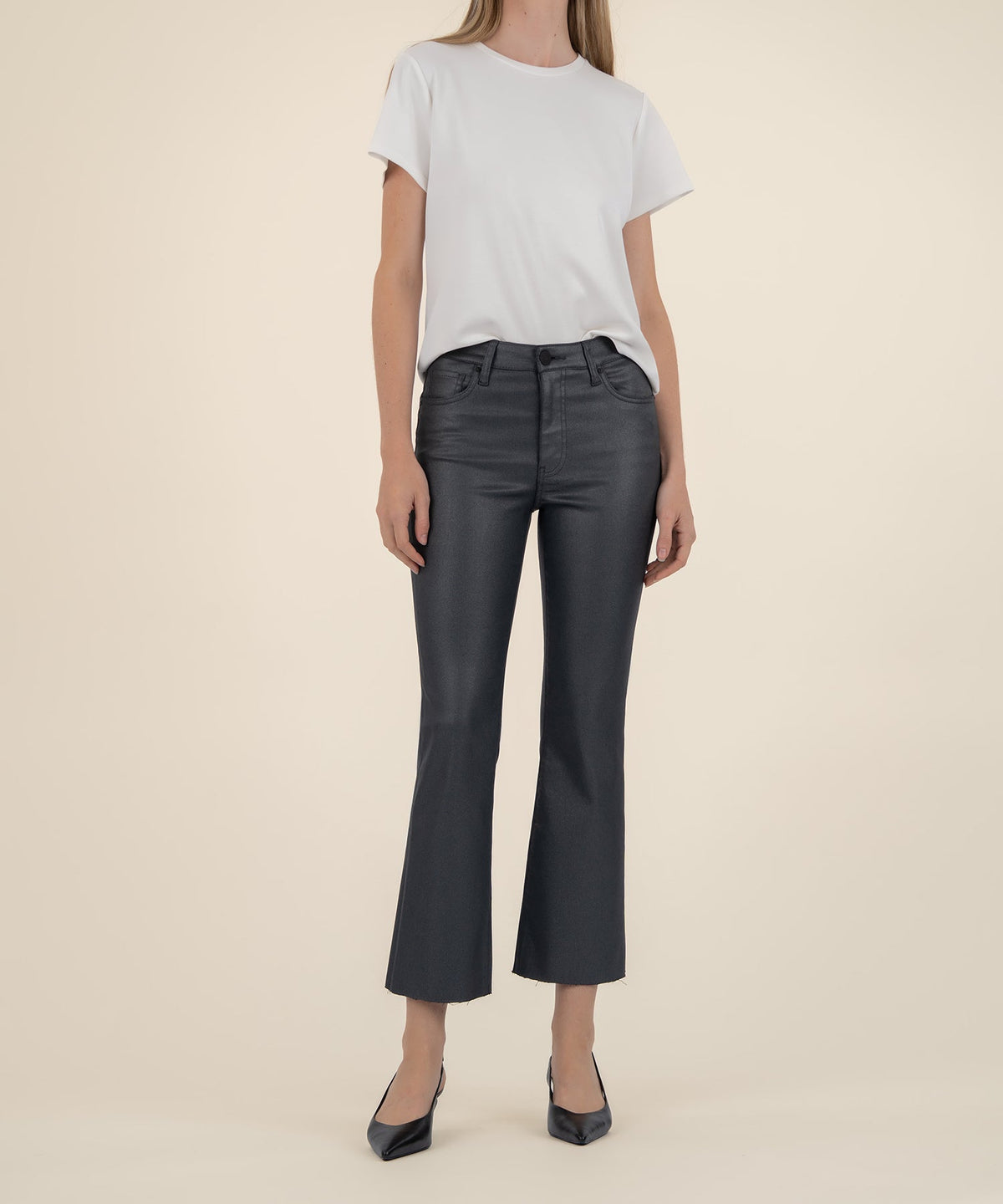 Silver Coated Kick Flare Jeans