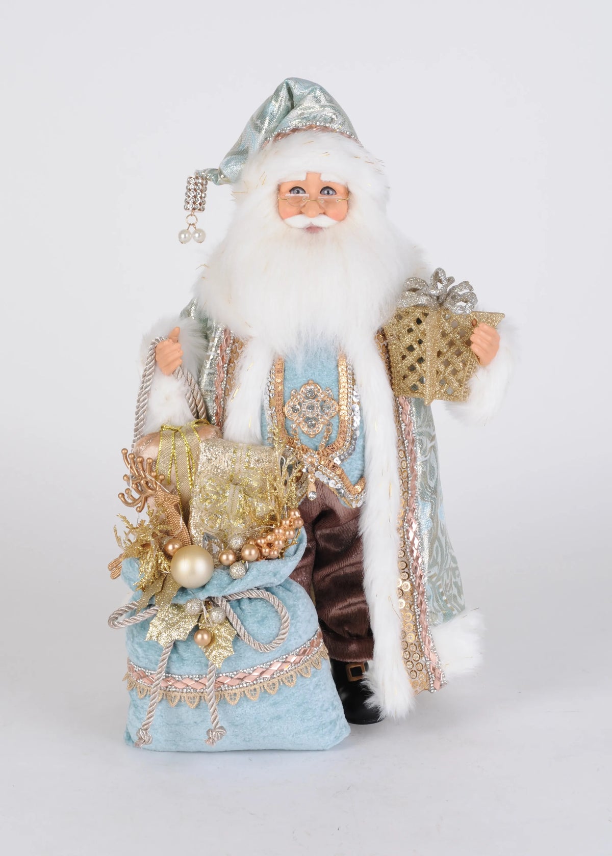 Karen Didion Lighted Blue Elegance Santa collectible Christmas figure, full view
