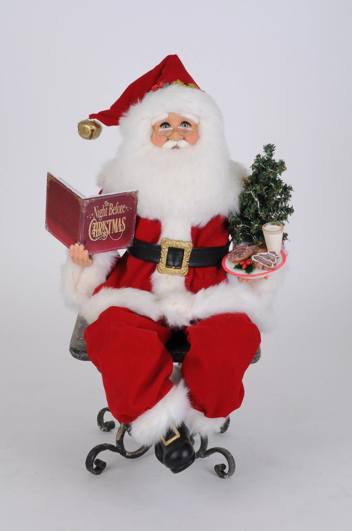 Karen Didion Lighted Story Time Sitting Santa collectible Christmas figure, full view