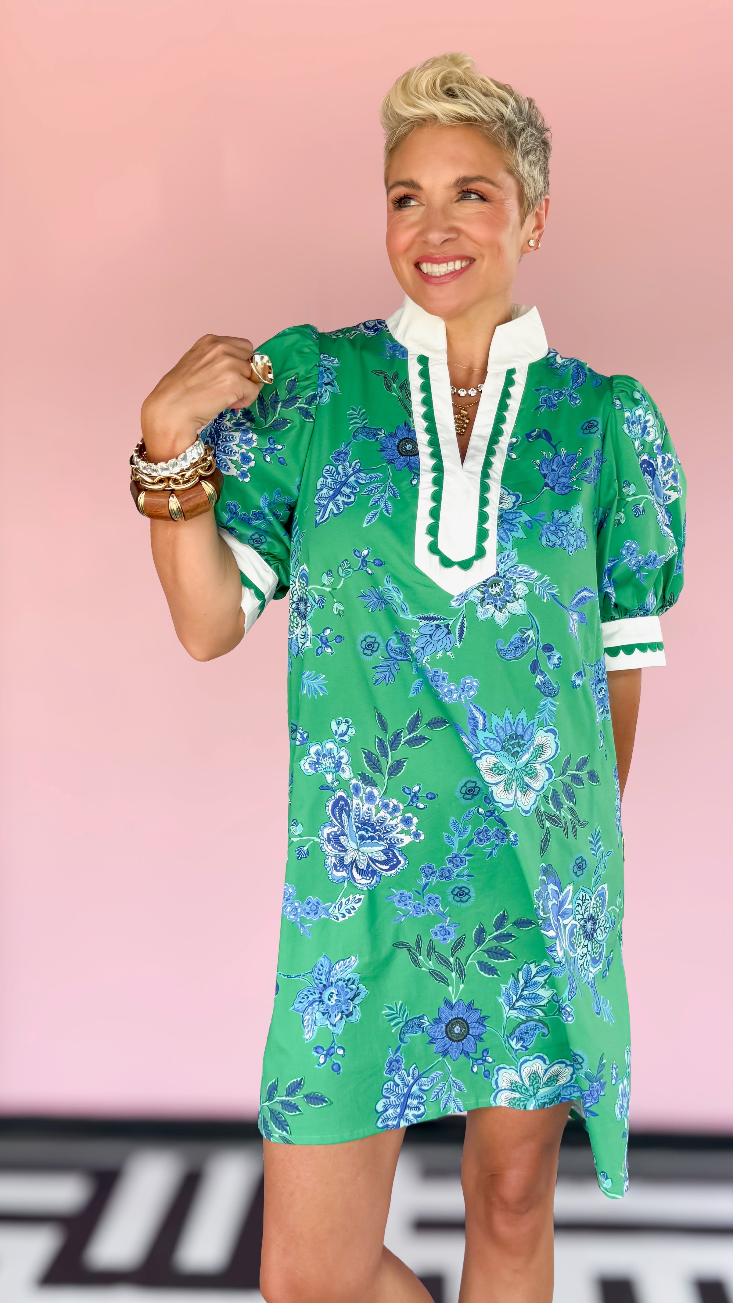 Cindy Puff Sleeve Dress/Green