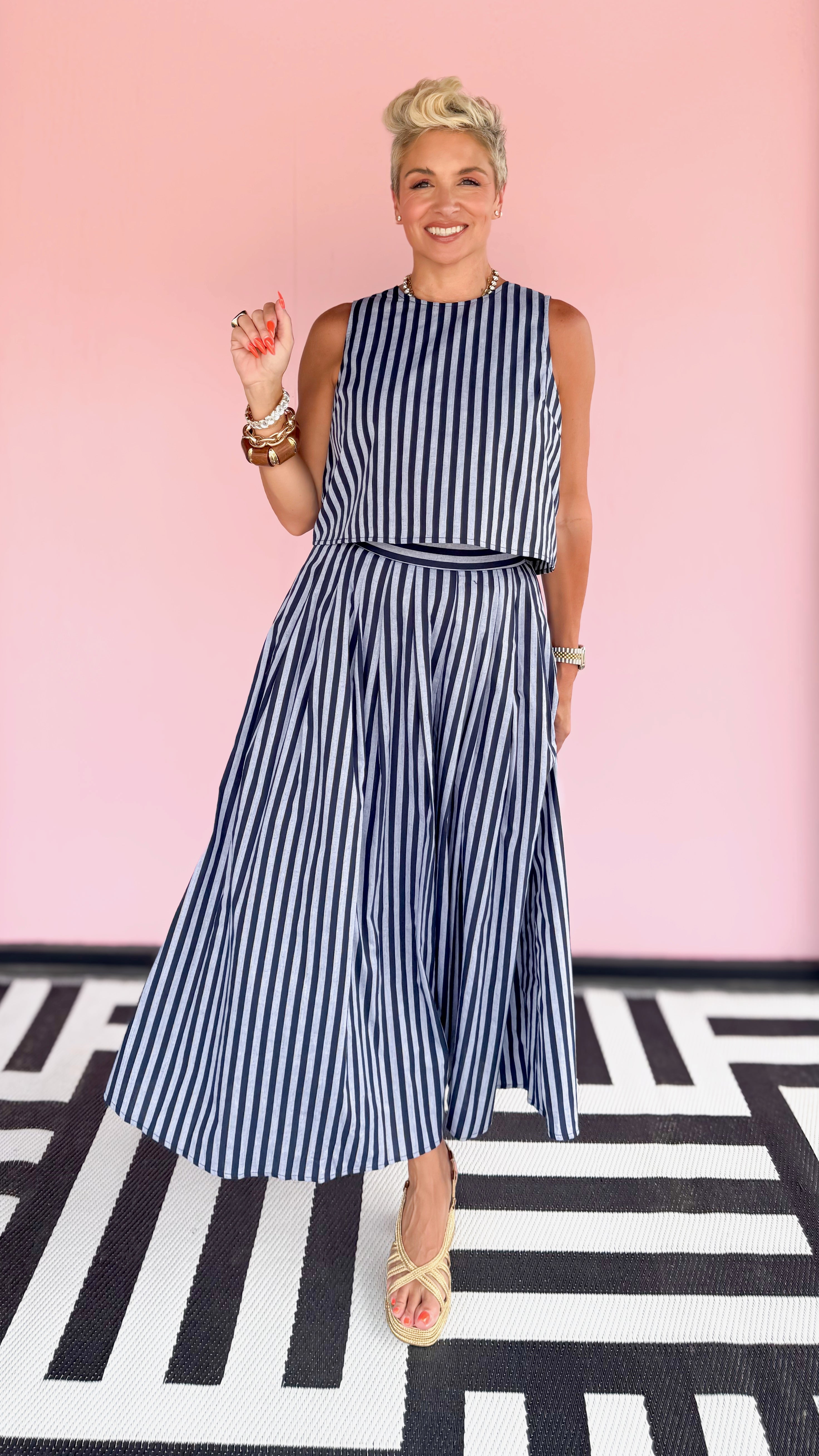 Stripe Sleeveless Top/Navy