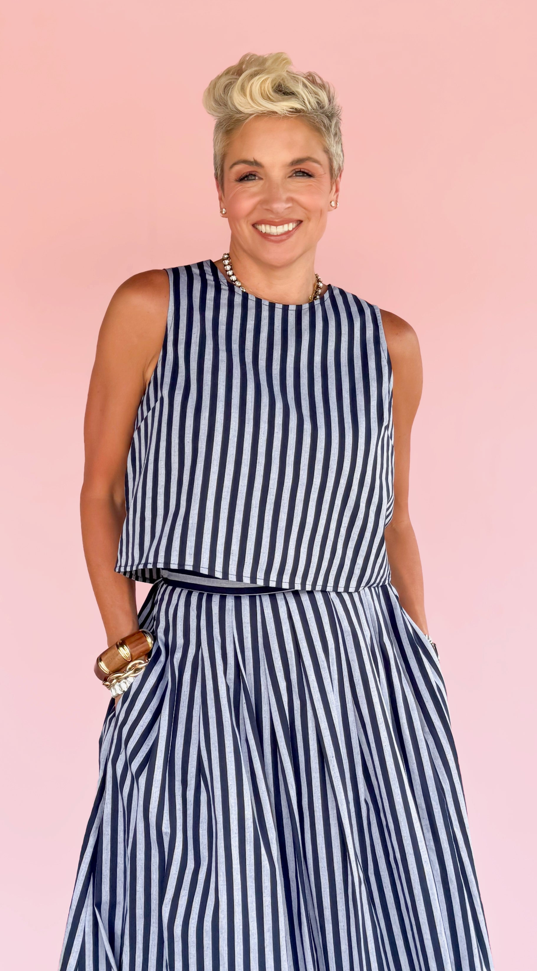 Stripe Sleeveless Top/Navy