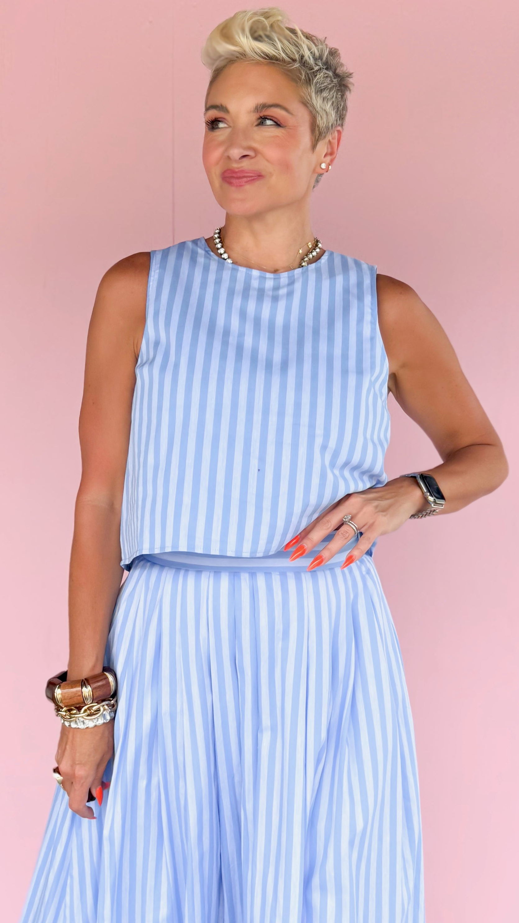 Stripe Sleeveless Top/Blue