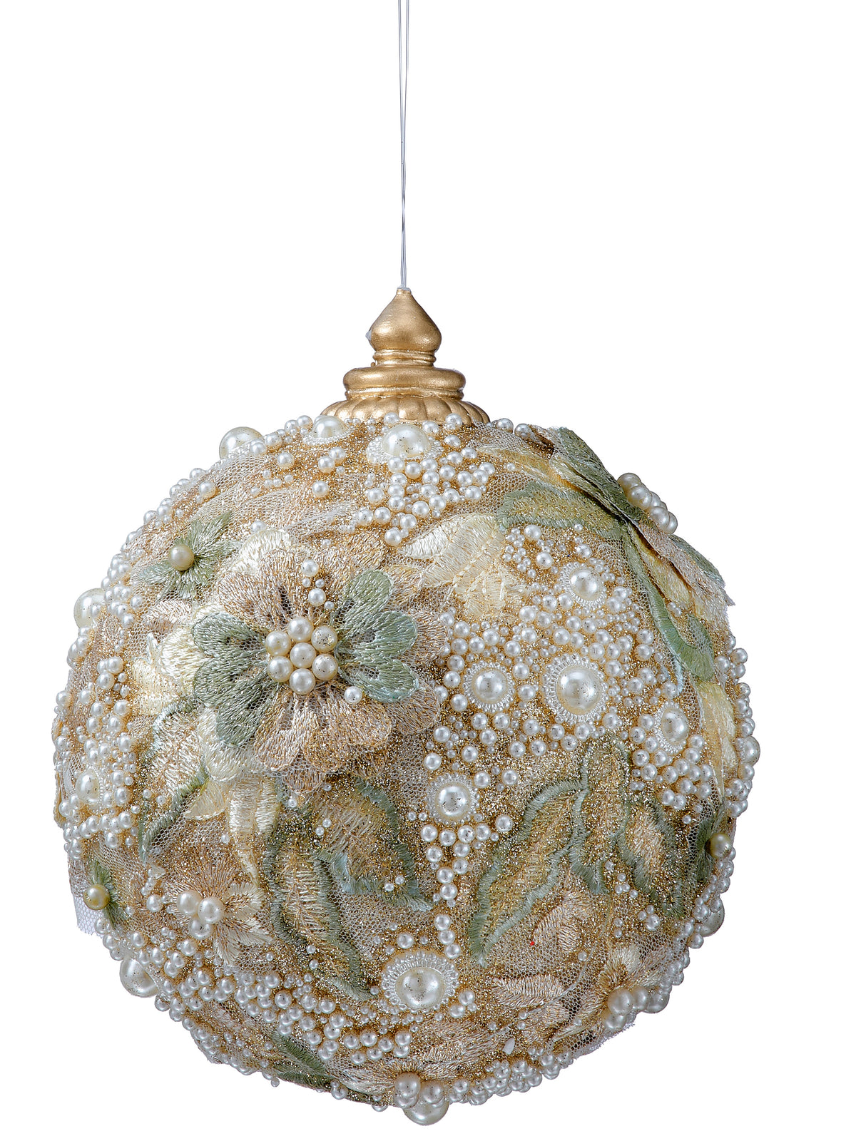 Embossed Pearl Glitter Ball Ornament Platinum Gold - Regency