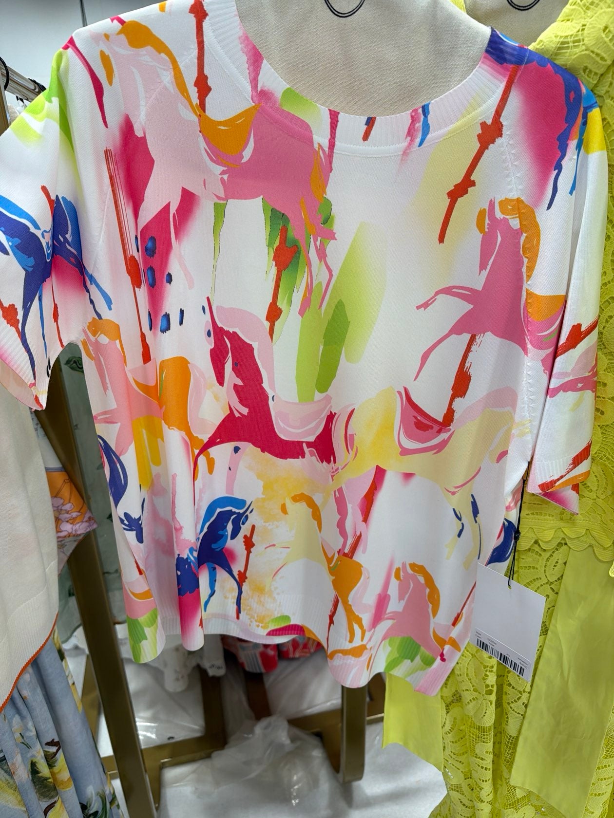 Paint splatter sweater in pink worn on model - front view - BLVD Boutik