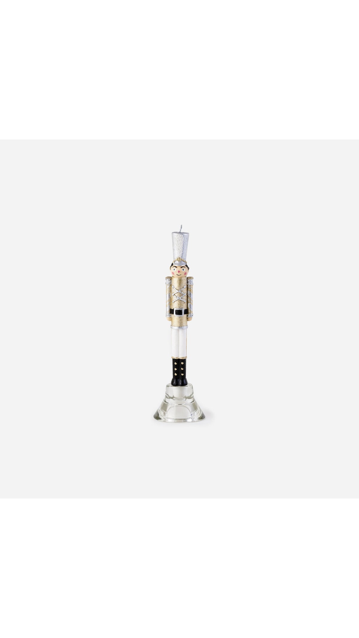 Nutcracker Taper Candle - Gold, full view on white