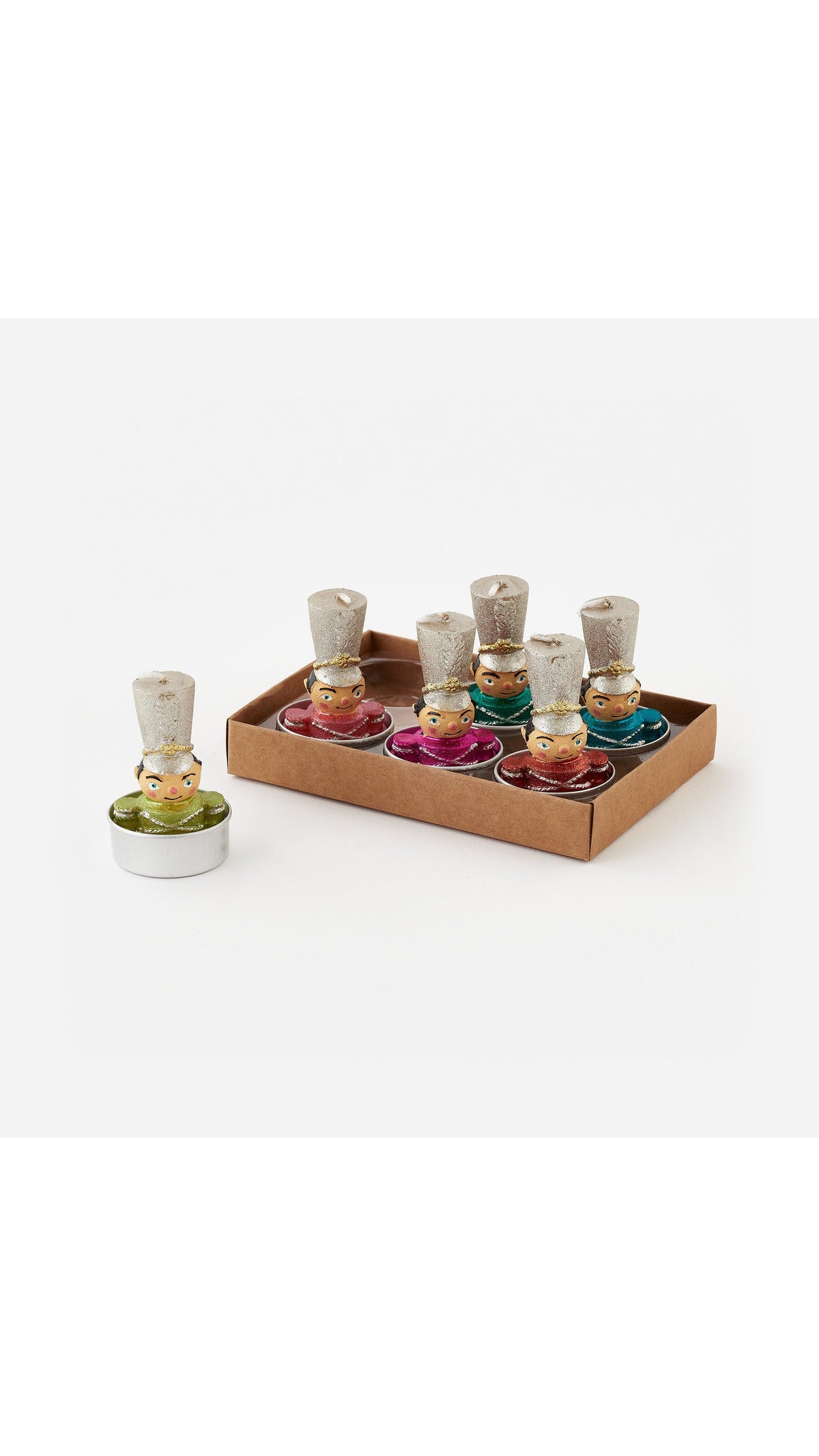Soldier Tealight Candles, Set of 6, full view on white