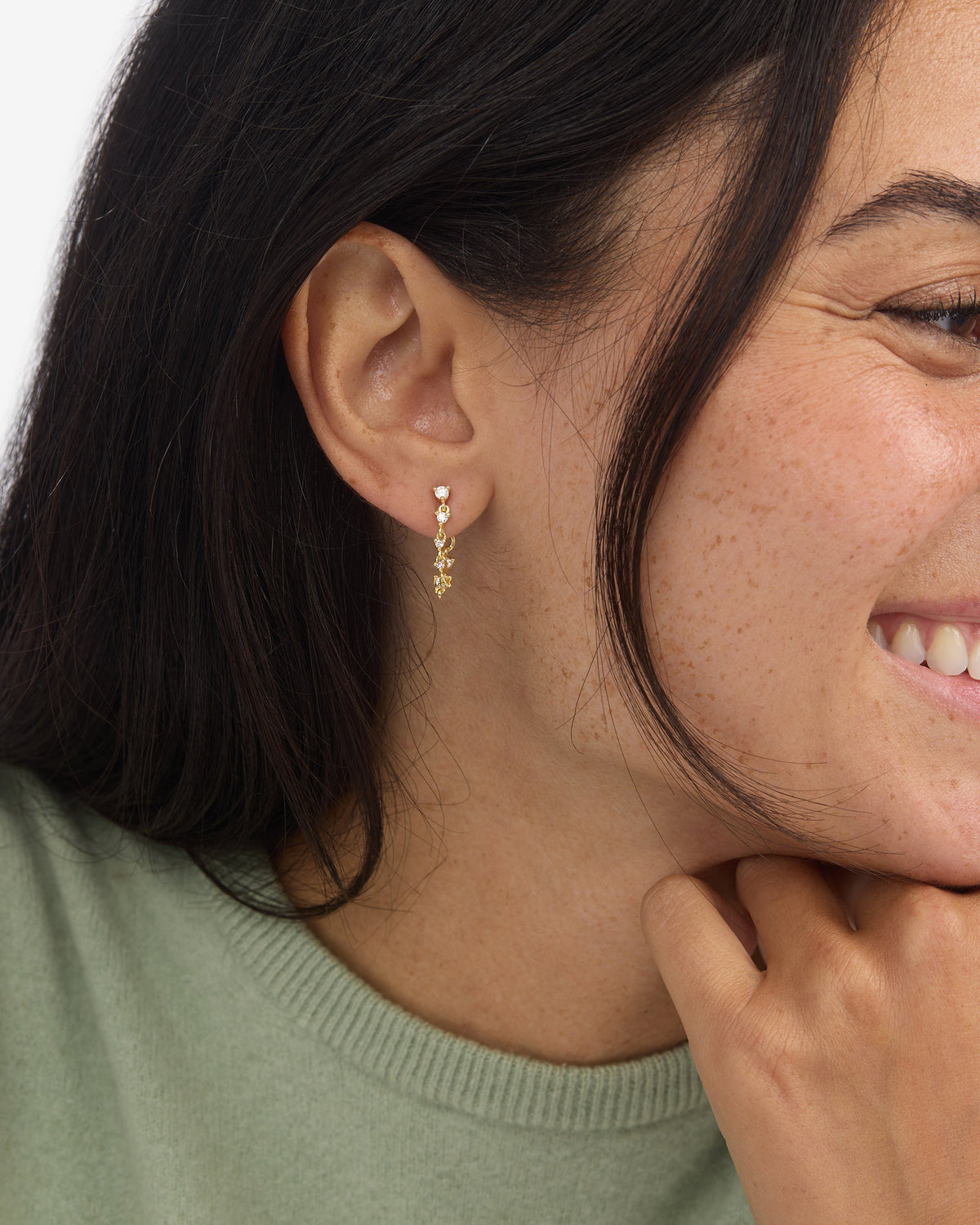 Not Your Basic Soft Hoop Earrings gold on model