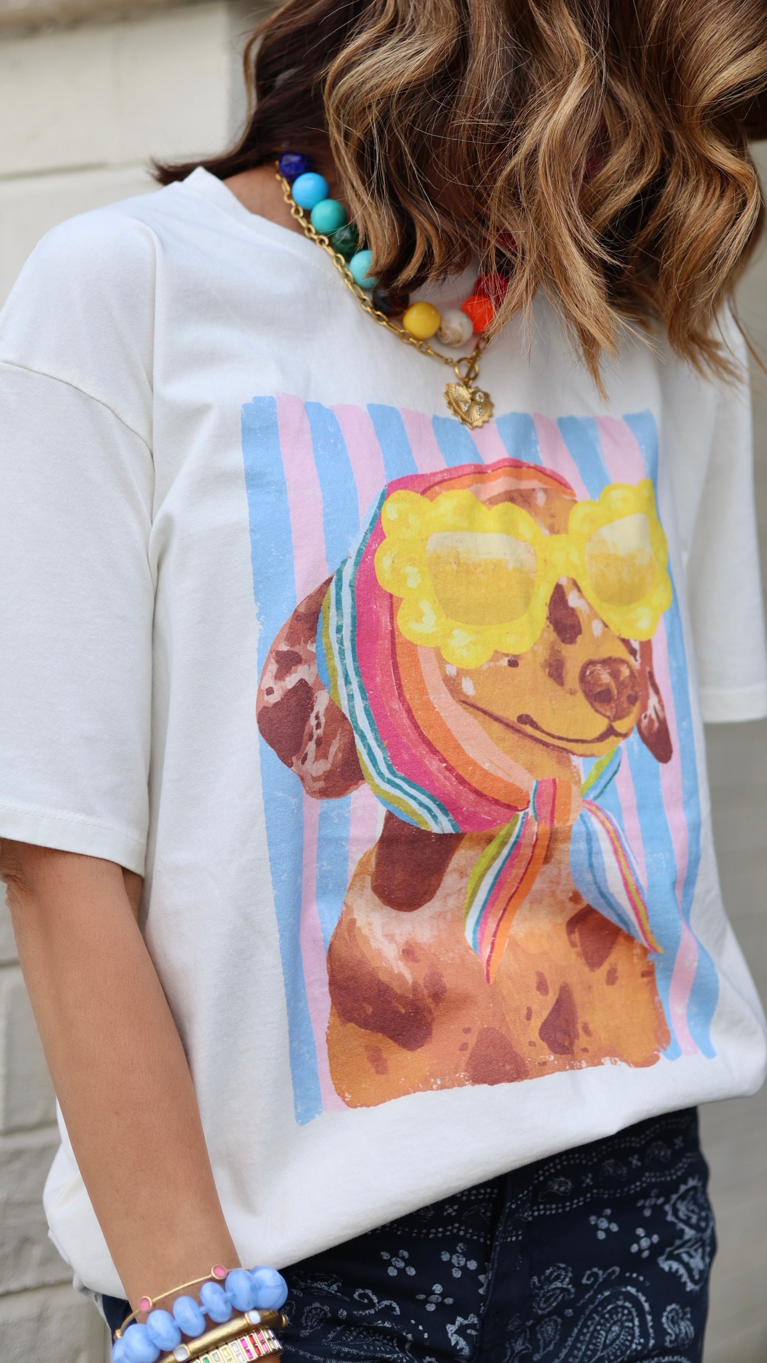 Dapper Doxie Tee with dachshund graphic, front view