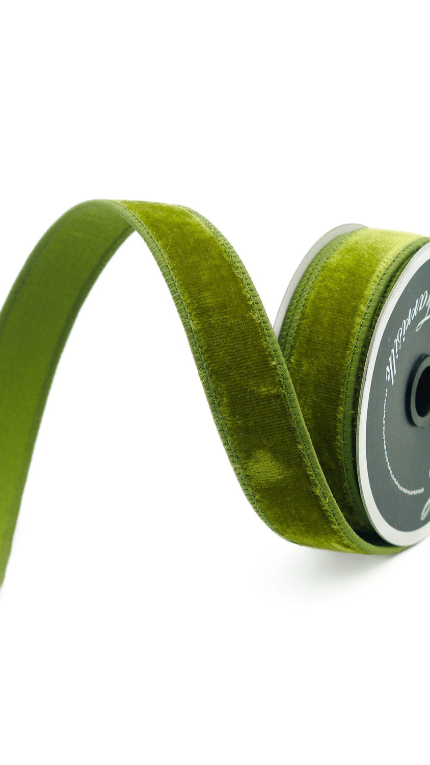 Farrisilk velvet ribbon in lime, .75 in x 10 yd, wired edge, front view, 9x16