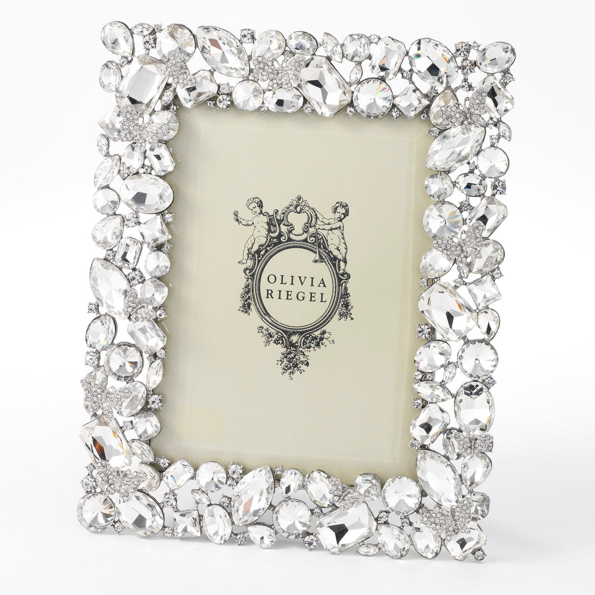 Olivia Riegel Roxy 5x7 Picture Frame in Silver crystal and glass gem pewter, angled view