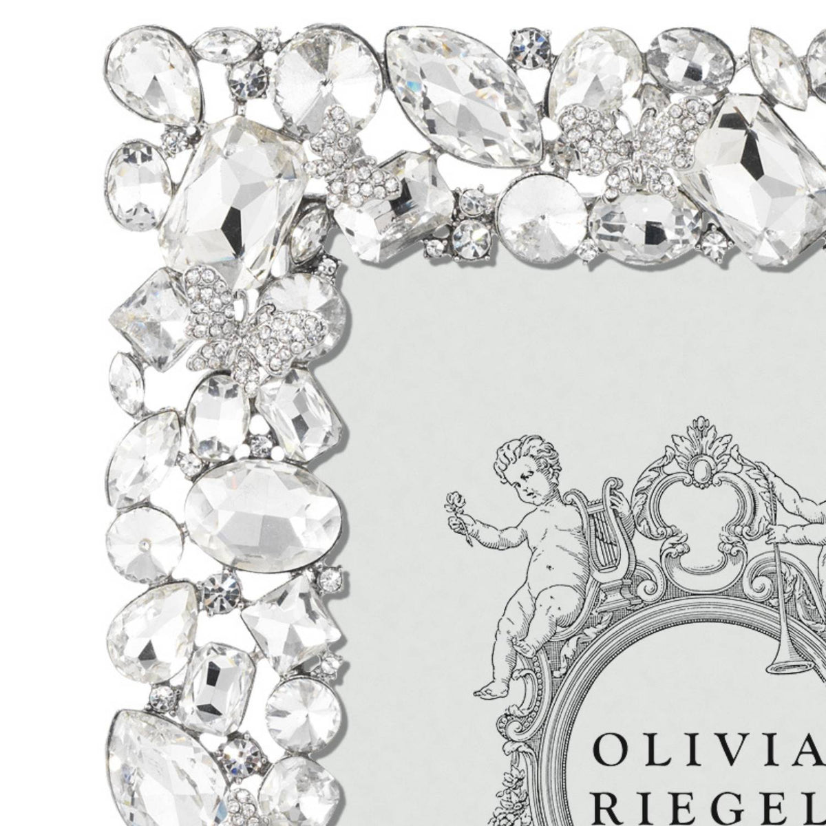 Olivia Riegel Roxy 5x7 Picture Frame in Silver crystal and glass gem pewter, detail view