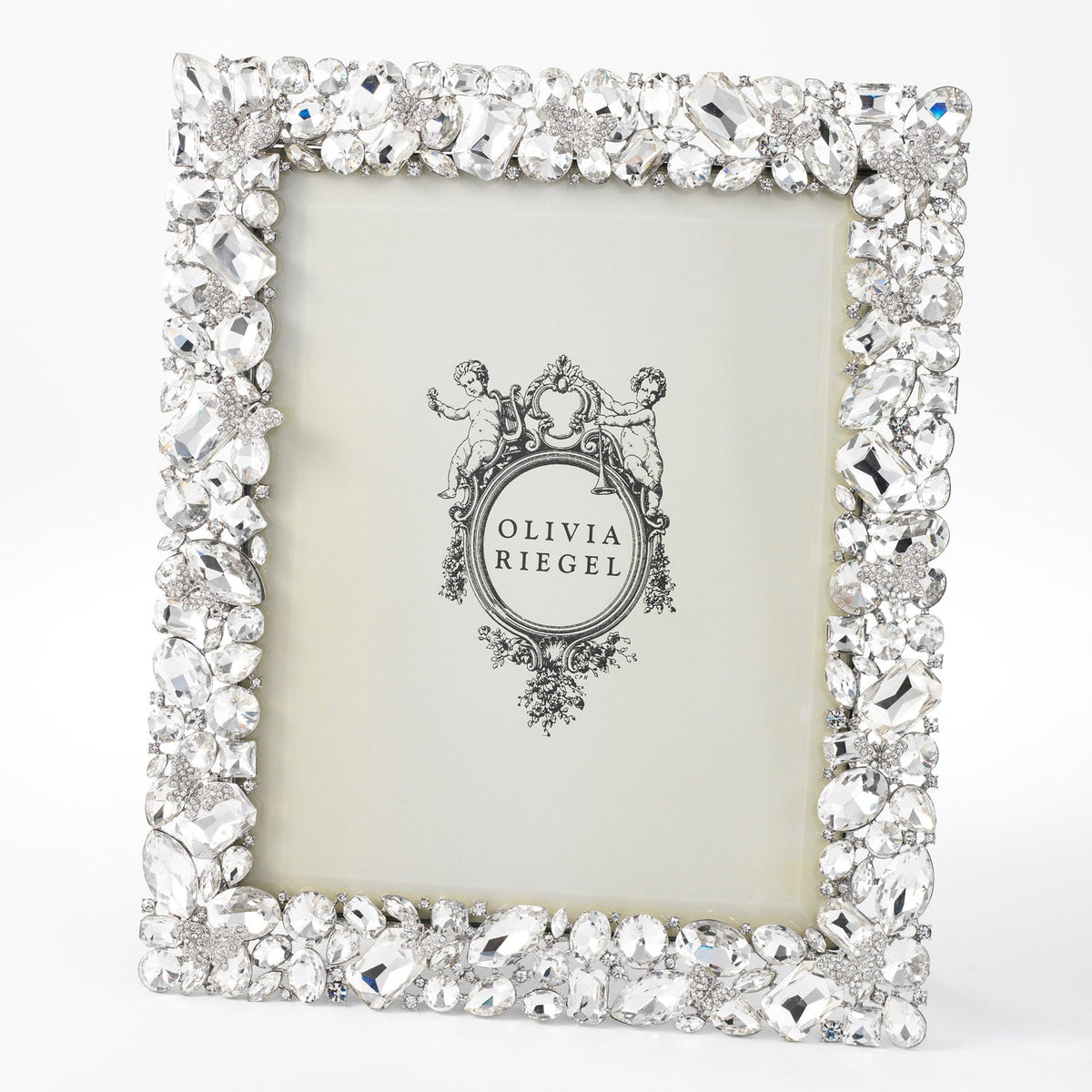 Olivia Riegel Roxy 8x10 Picture Frame in Silver crystal and glass gem pewter, angled view