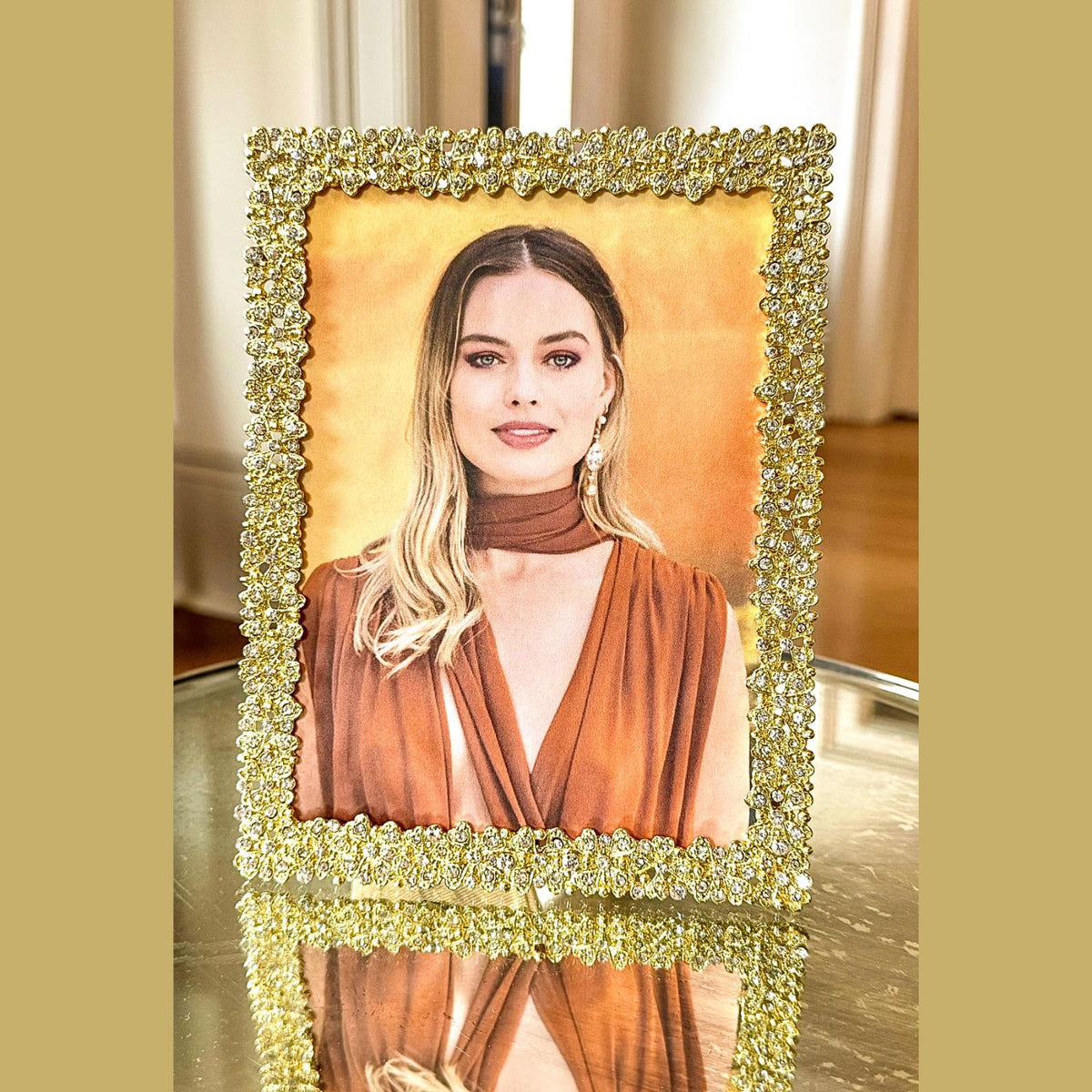 Olivia Riegel Evie 4x6 Picture Frame in Gold crystal pewter, lifestyle view