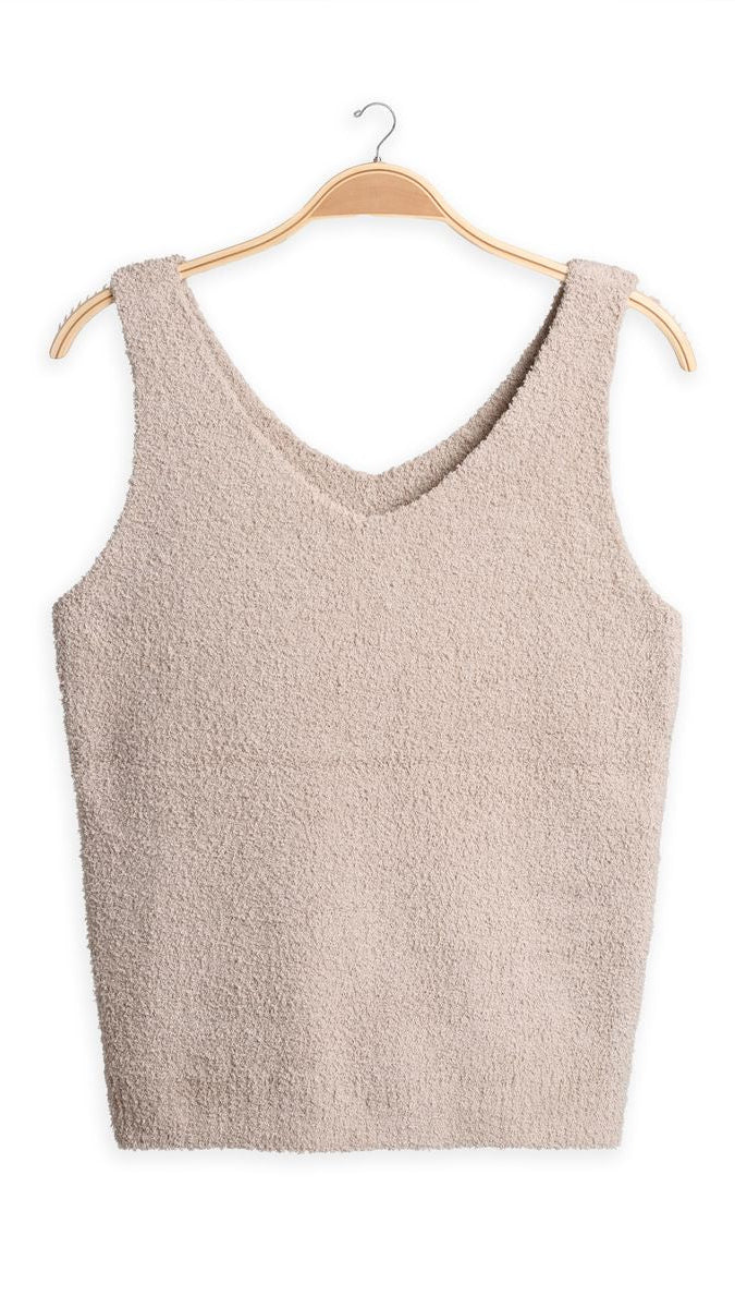 Beige Color V-Neck Knit Tank Top
