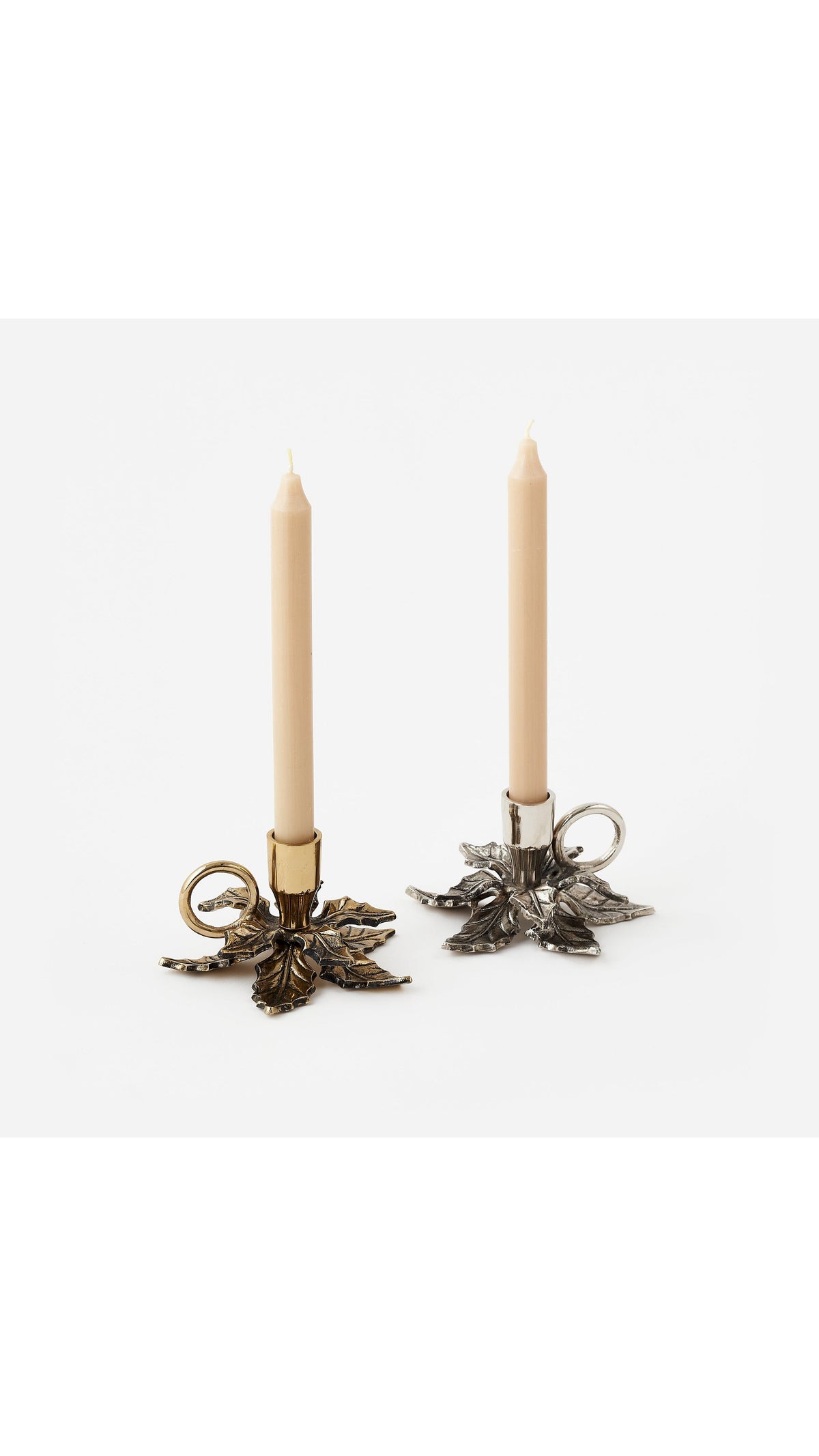 Holly Chamberstick Candle Holder - 2 Assorted, full view on white