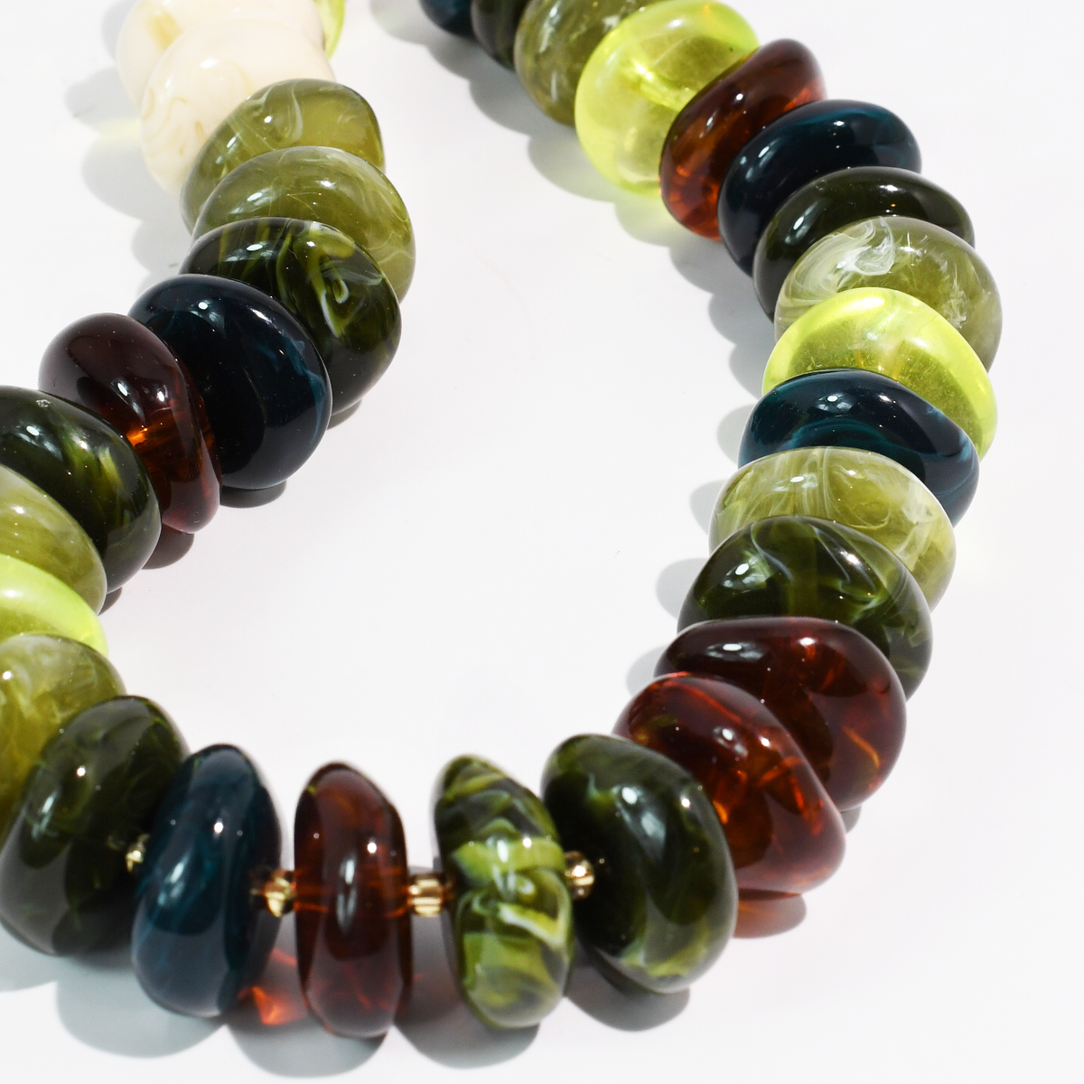 The Icon Necklace olive and amber beads, alternate view