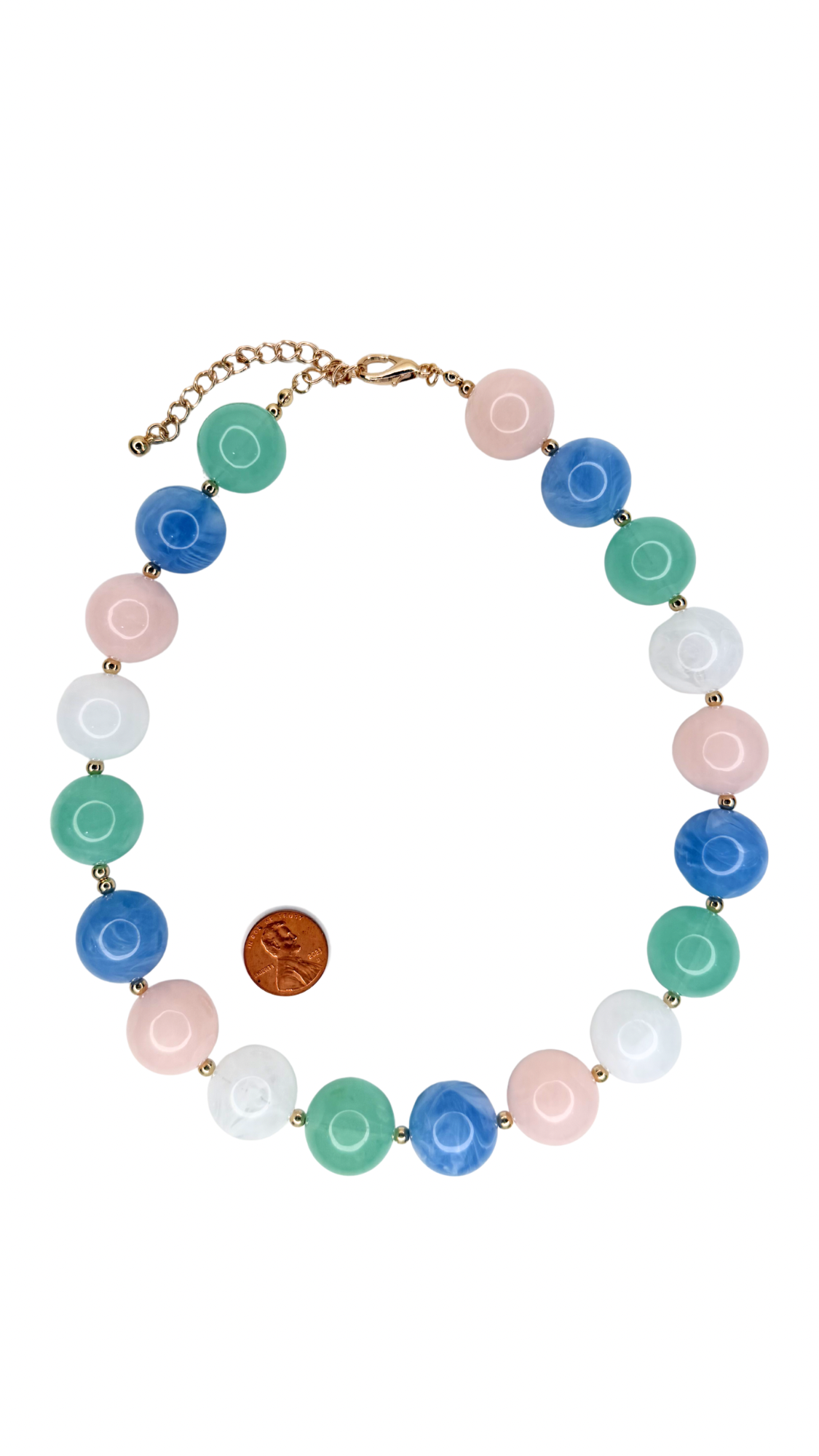 Necklace with colorful beads on a white background