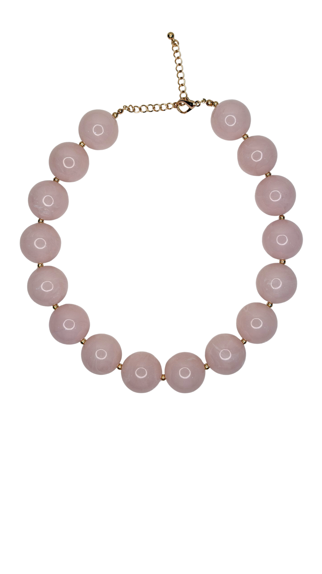 Necklace with pink beads on a white background