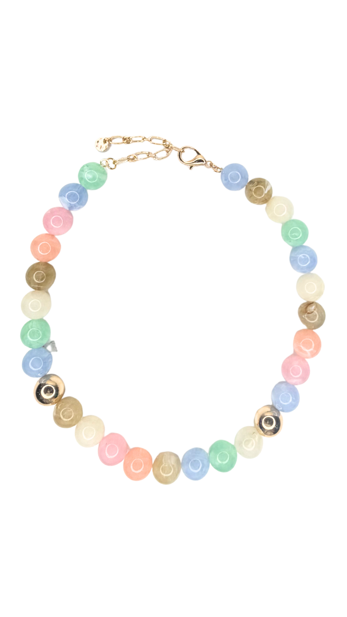 Necklace with colorful beads on a white background