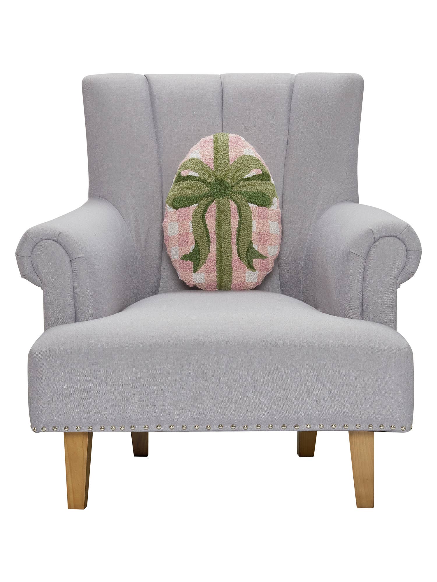 Shaped gingham Easter egg hook pillow product photo - detail view - BLVD Boutik