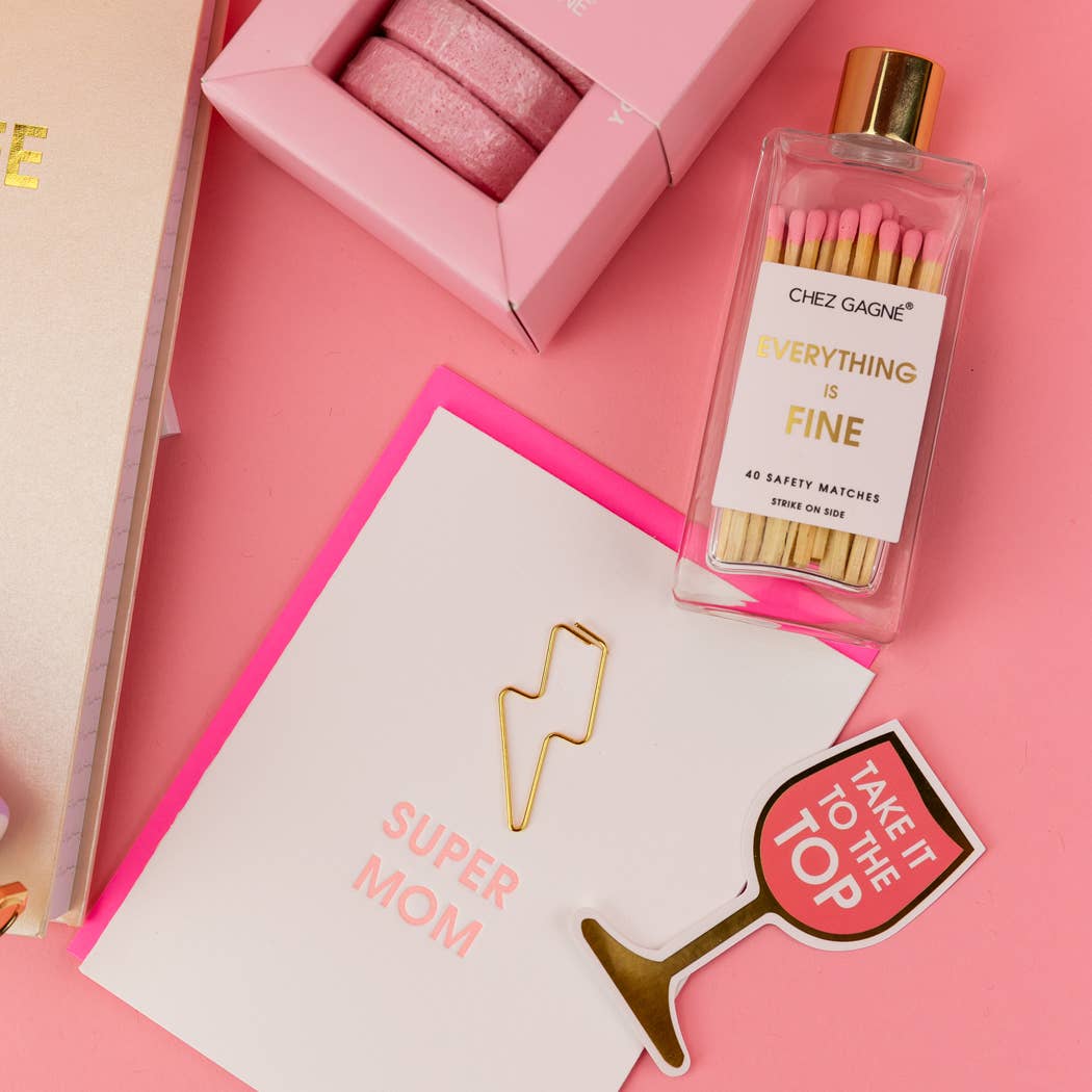 Everything is Fine glass bottle safety matches in pink product photo - styled view - BLVD Boutik