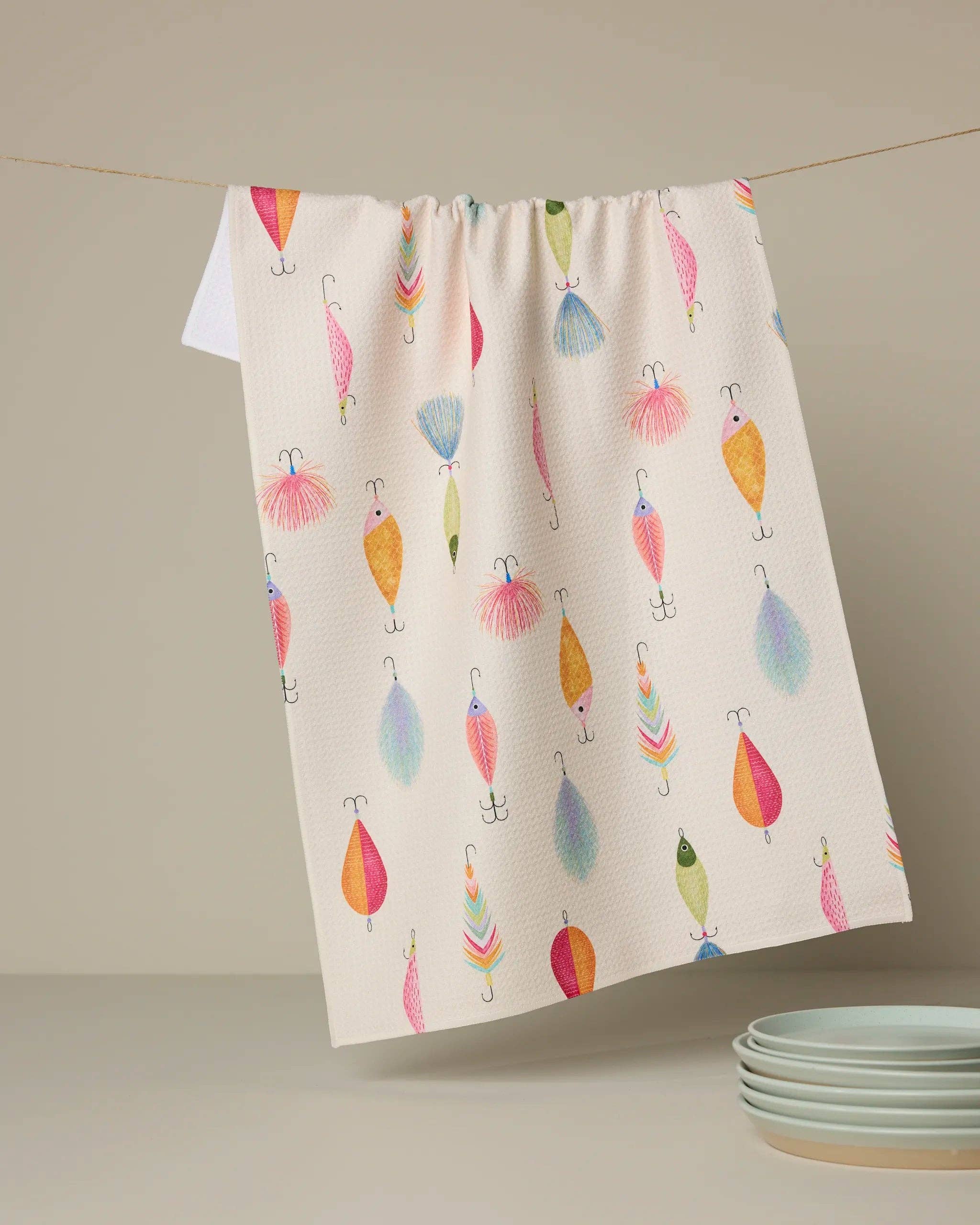 Fishing Lures tea towel product photo - front view - BLVD Boutik