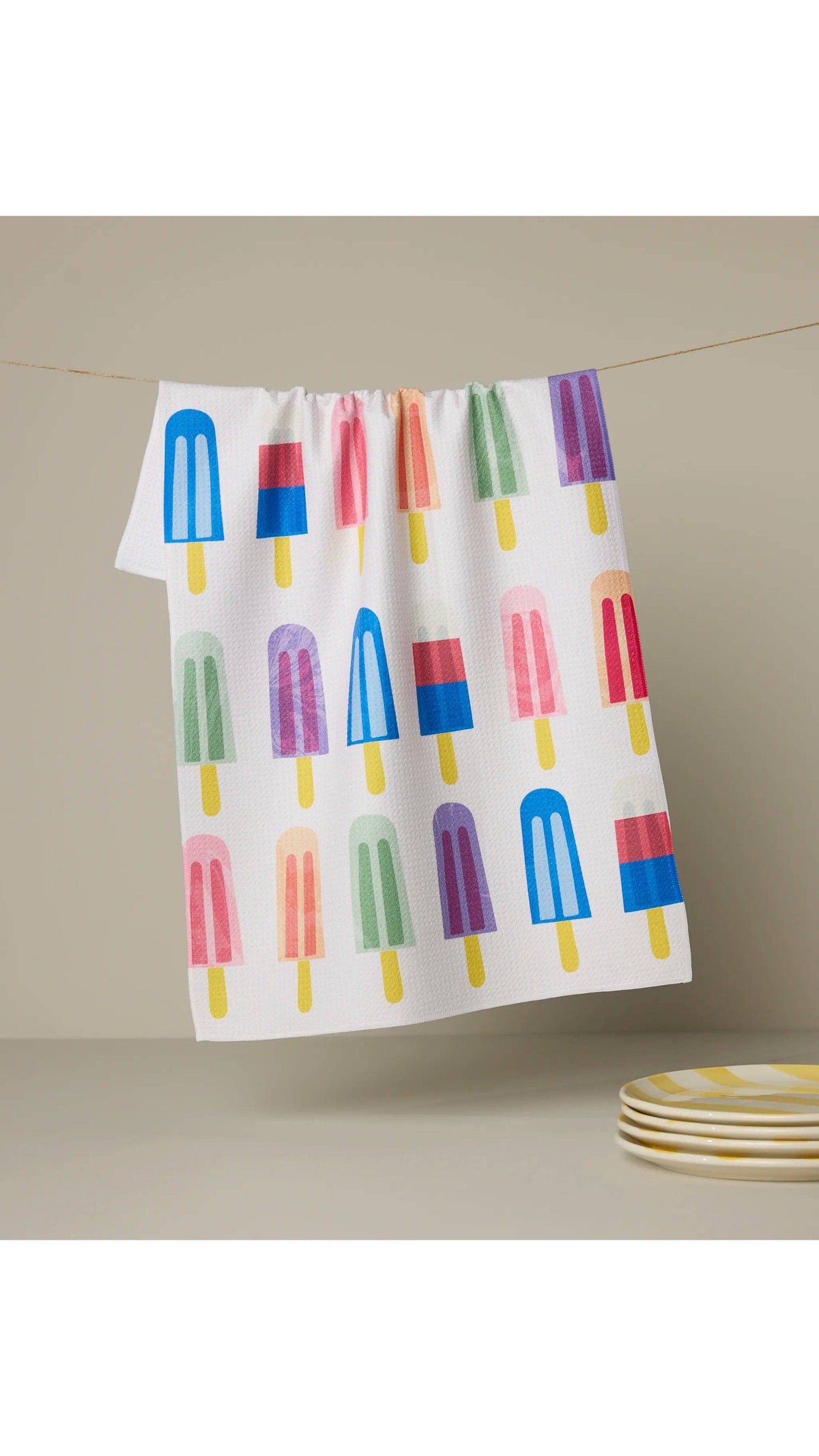 Geometry Poppy Popsicles Tea Towel 18x30 kitchen towel, full view on white