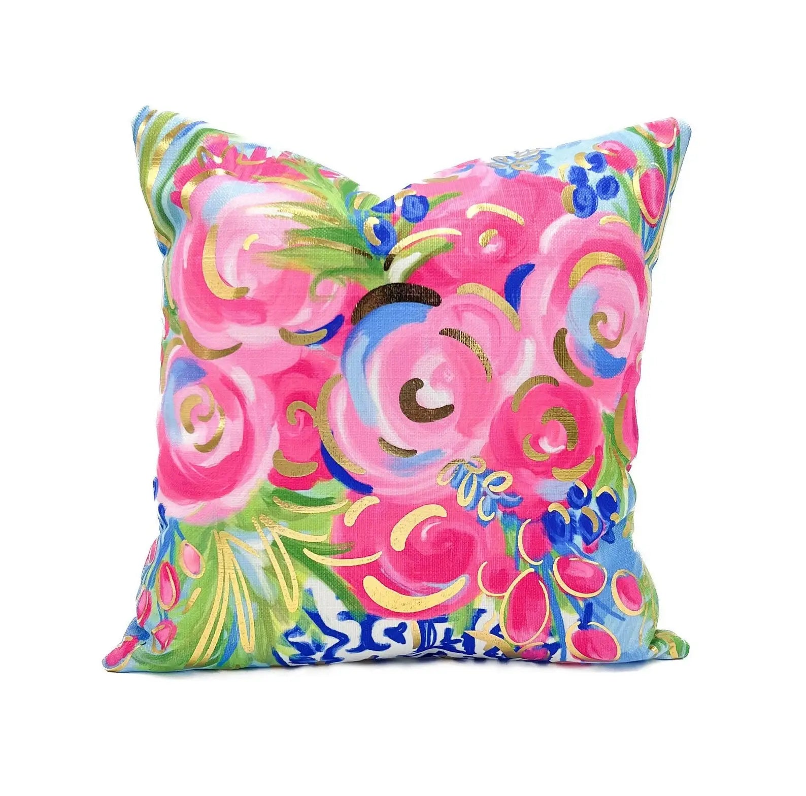Gold foil jewel Chinoiserie Blooms pillow product photo - BLVD Boutik