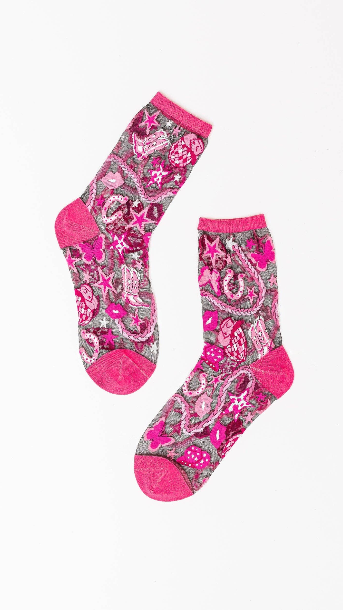 Disco Barbie black sheer crew sock product photo - front view - BLVD Boutik