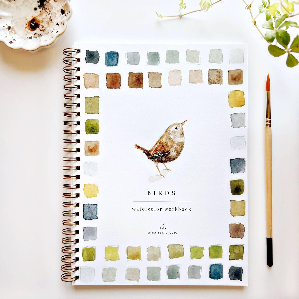 Birds watercolor workbook cover with sparrow illustration