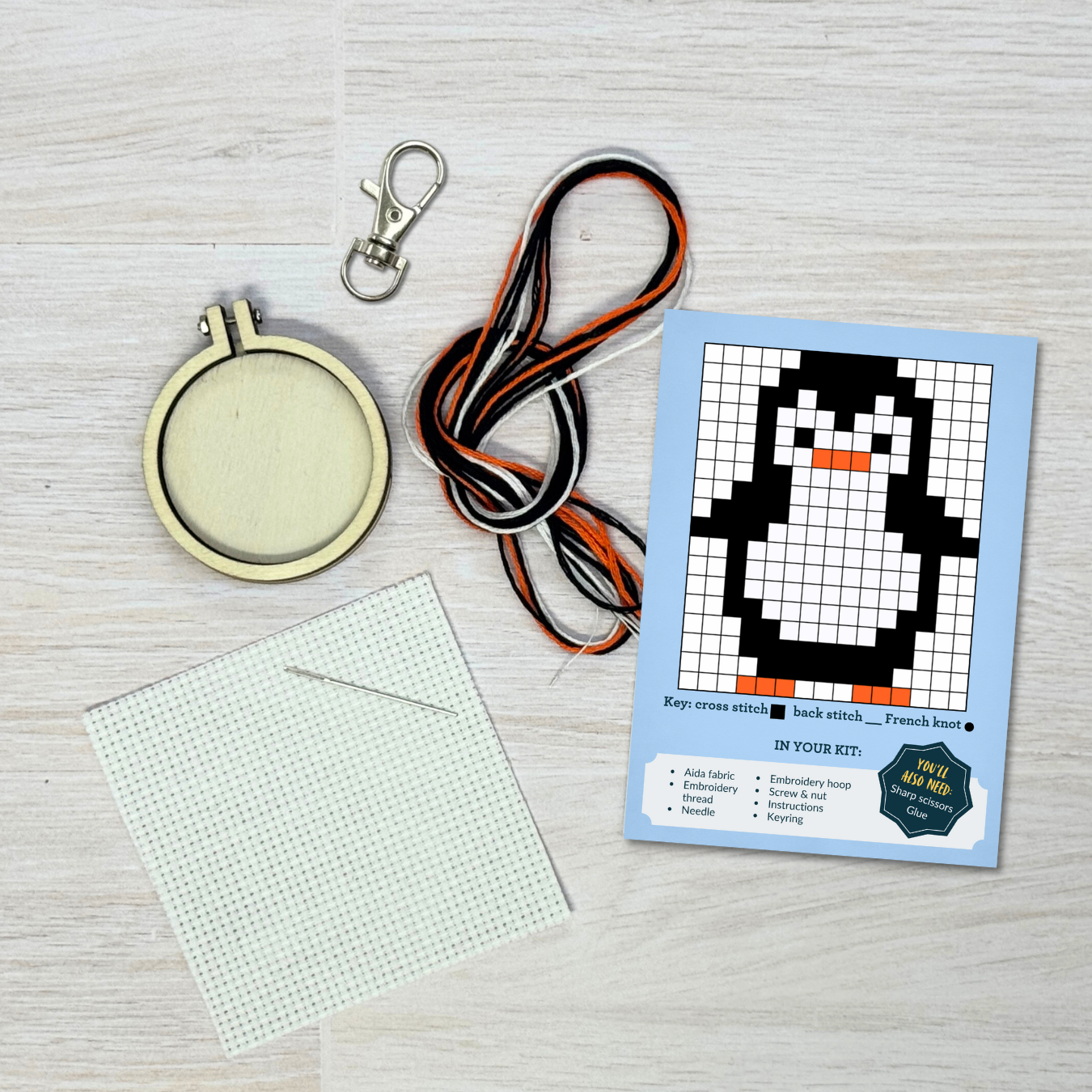 Waddle I Do Without You mini matchbox cross stitch kit product photo - lifestyle view - BLVD Boutik