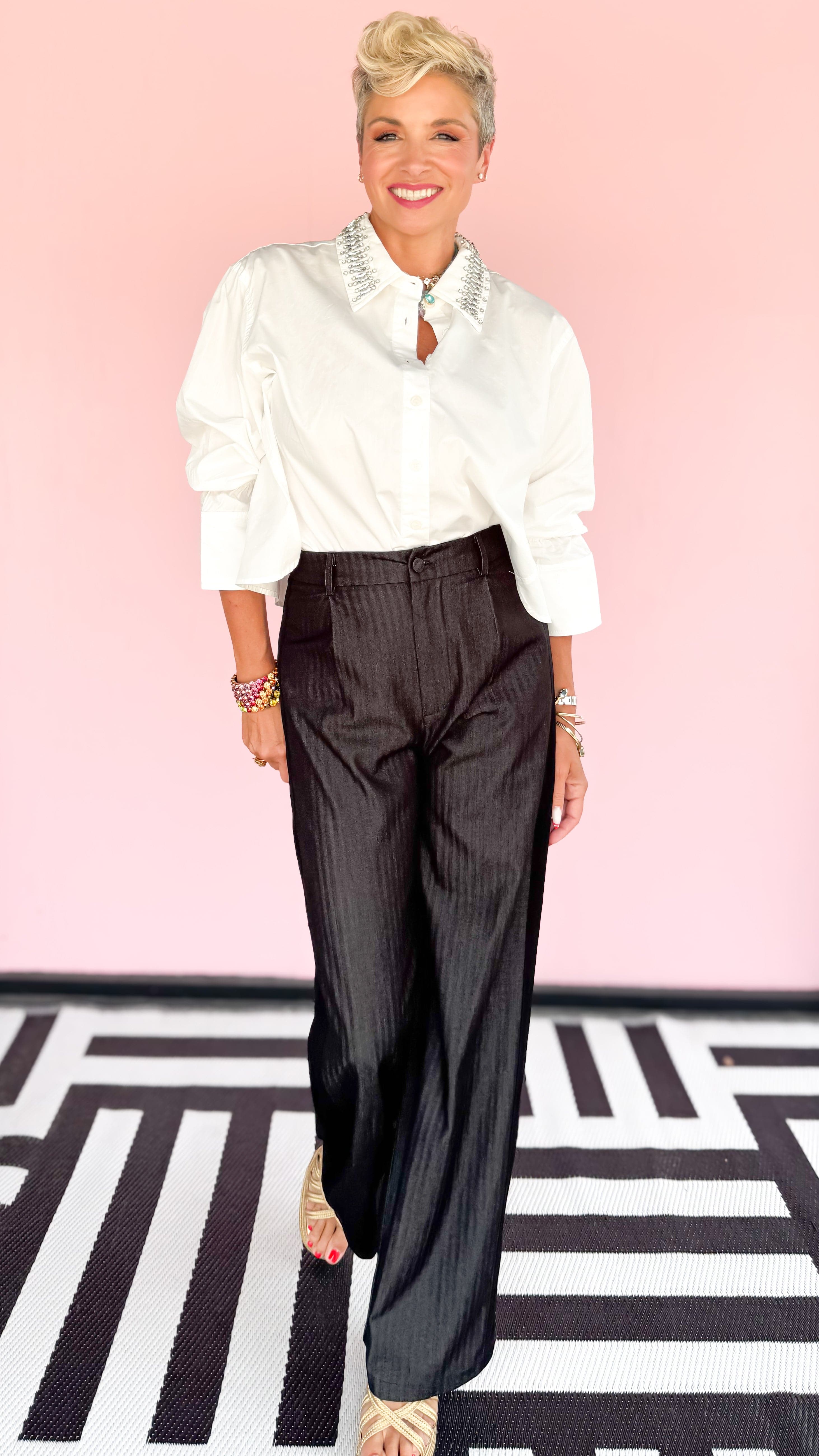 Rhinestone Collar Top/White - The BLVD